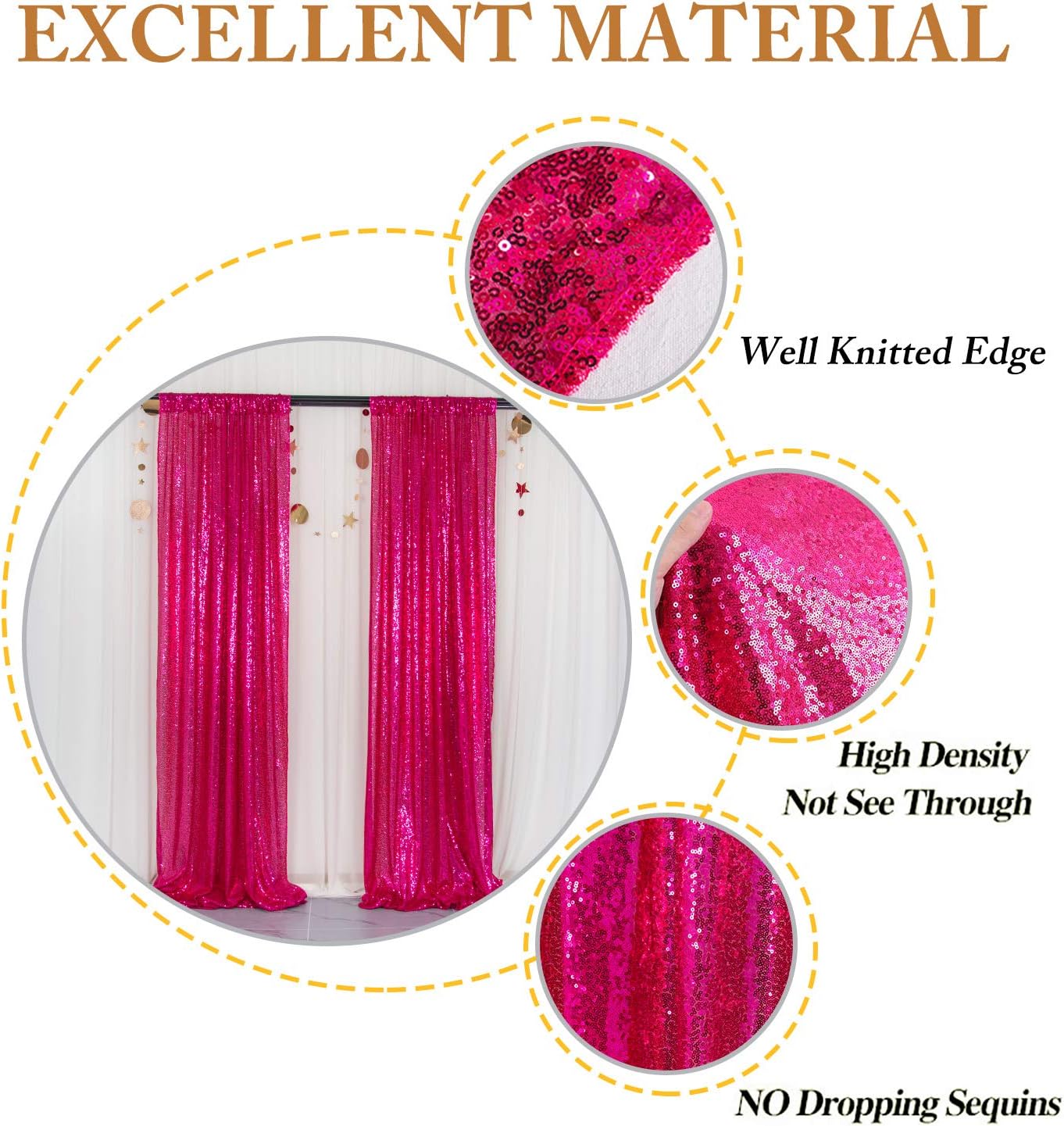 Sequin Curtain Backdrop 2 Panels Fuchsia 2FTx8FTGlitter Backdrop for Girls Photography Backdrops Kit Backdrops Vinyl Christmas Backdrop Hot Pink Sequence Backdrop for Photoshoot