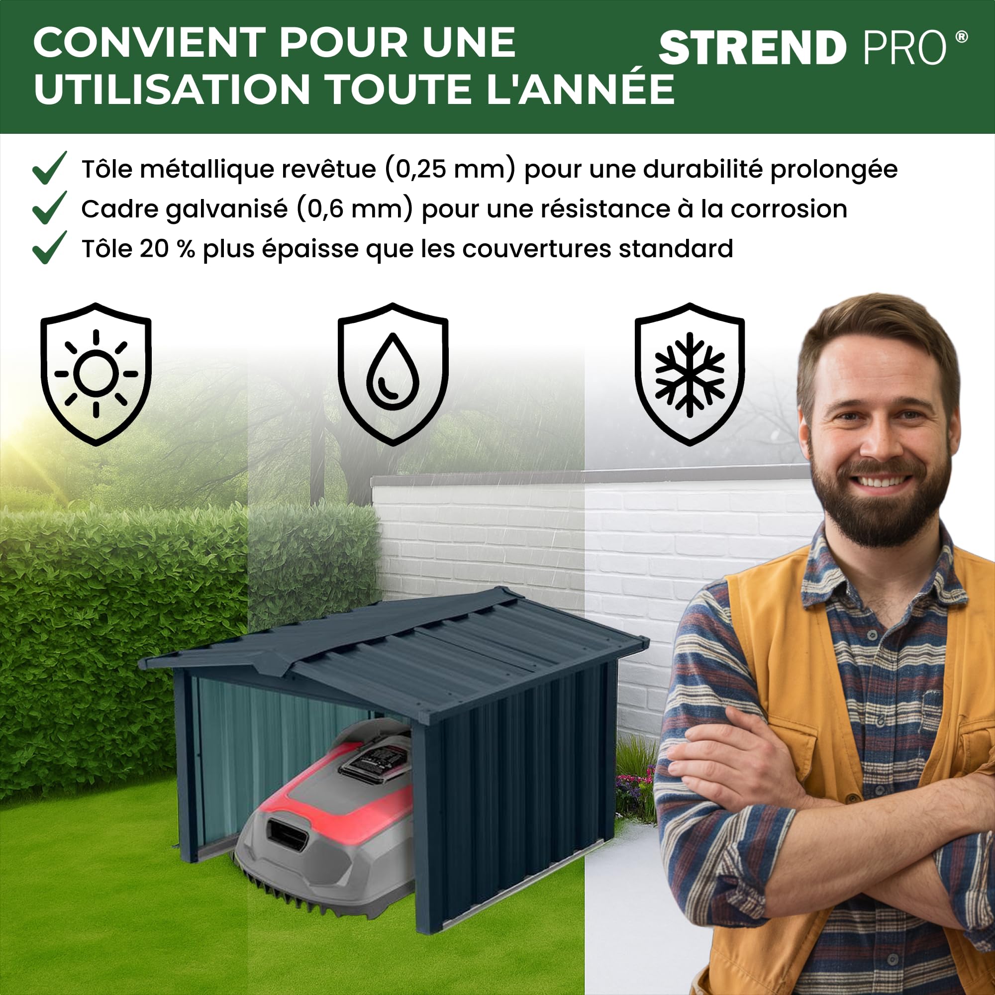 STREND PRO Garage Pour Robot Tondeuse En Métal Anthracite 86x88x60 cm | RÉSISTANT AUX INTEMPÉRIES | Anti-UV | Abri | Carport | Toit Protecteur | Couverture Pour Robot Tondeuse