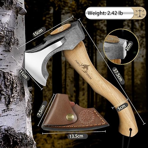Miniatura 2 de Purple Dragon Camping Hatchet 14.7 Inch Hand Forged Splitting Axe - Outdoor Wood Splitting Chopping & Carving Tool with Leather Sheath Bushcraft