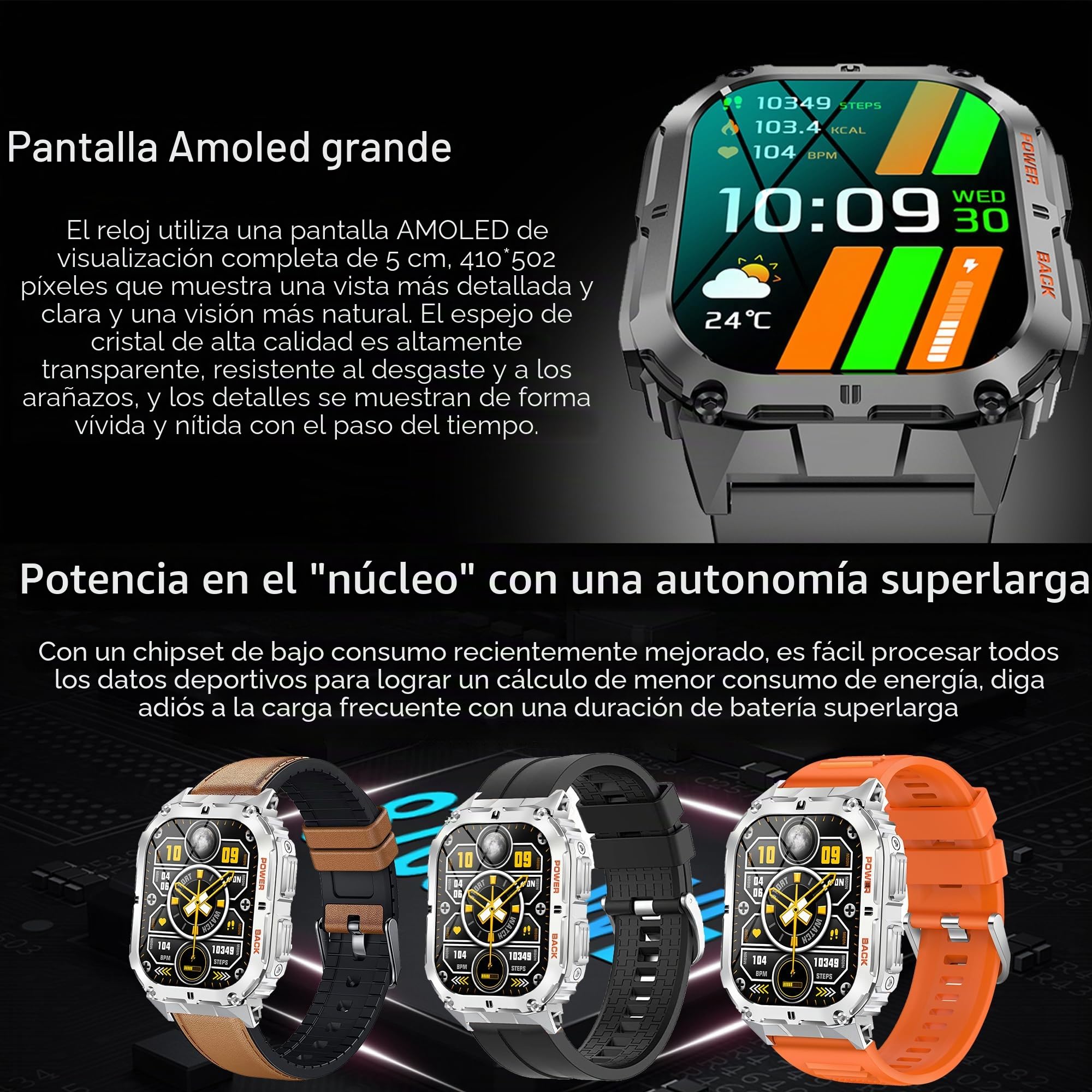 Reloj Inteligente Hombre con Llamada Bluetooth/Marcación, 1,96" AMOLED Smartwatch 5ATM con 123 Modos de Deportes, Pulsómetro, Calorías, Monitor de Sueño, Actividad Inteligente para Android iOS (Plata)