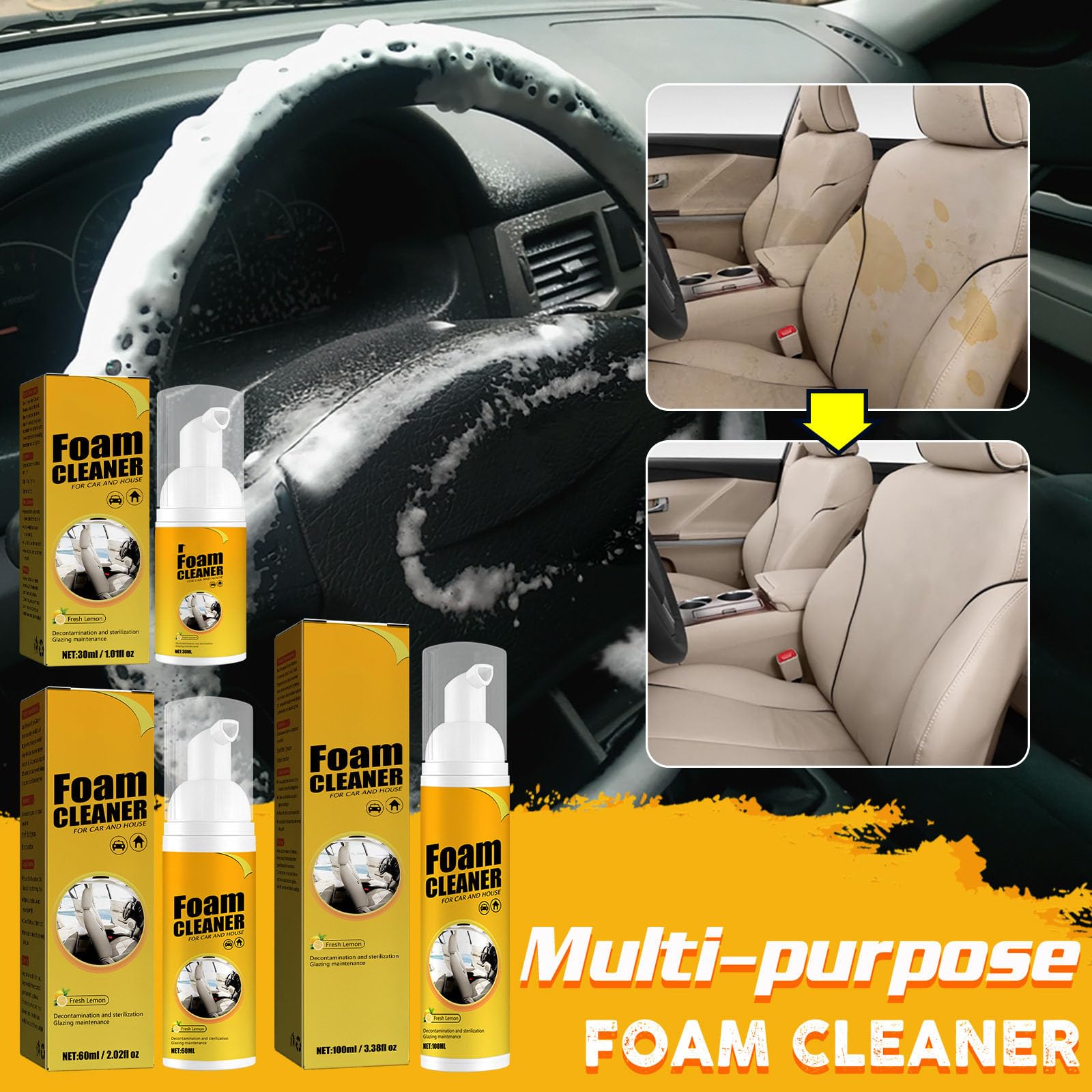 Amazon.com: Limpiador de espuma multiusos, limpiador de espuma 2026, spray de limpieza mágico sin enjuague, agente de limpieza multifuncional para automóvil y hogar, eliminación eficiente de manchas : Salud y Hogar