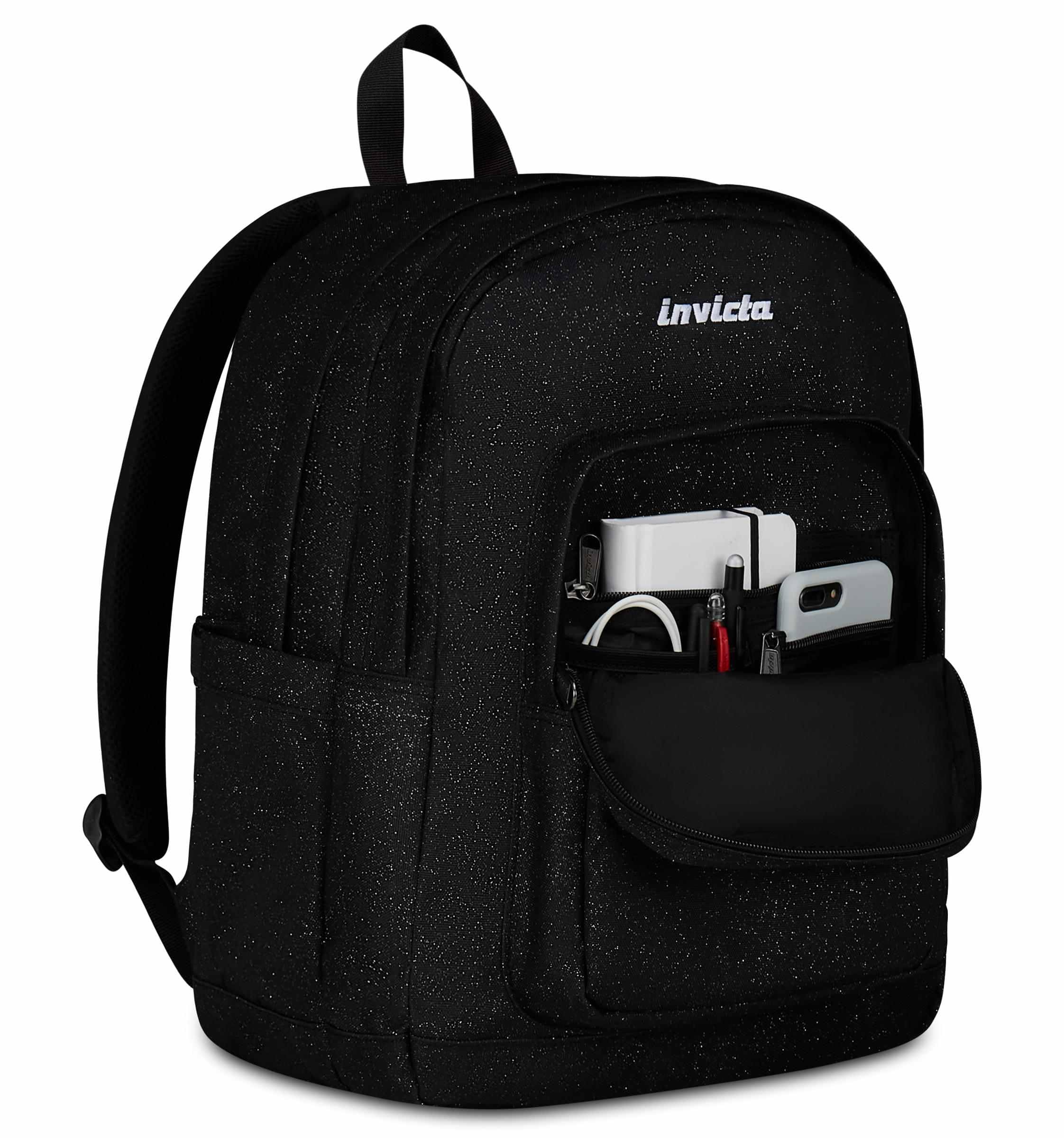 Invicta Jelek Zaino Scuola Media Ragazza, Scuola Elementare, Scomparto PC, Tasca Borraccia, nero scintillante