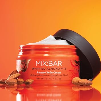 MIX:BAR Whipped Almond Lightweight Body Cream for Women, Hydrating & Moisturizing, Shea + Cocoa Butter, Jojoba + Avocado Oil,Paraben Free, Vegan, 8oz