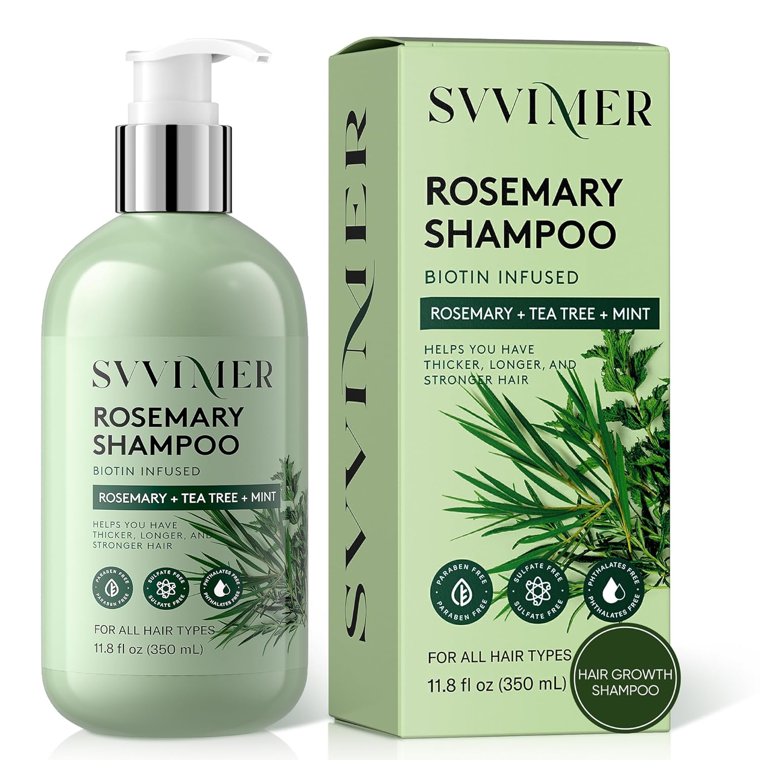 Svvimer Rosemary Hair Growth Shampoo - Thickening and Regrowth Formula for Men & Women - Strengthening Shampoo with Tea Tree Oil Biotin - For Thinning Hair and Hair Loss 11.8 fl.oz
