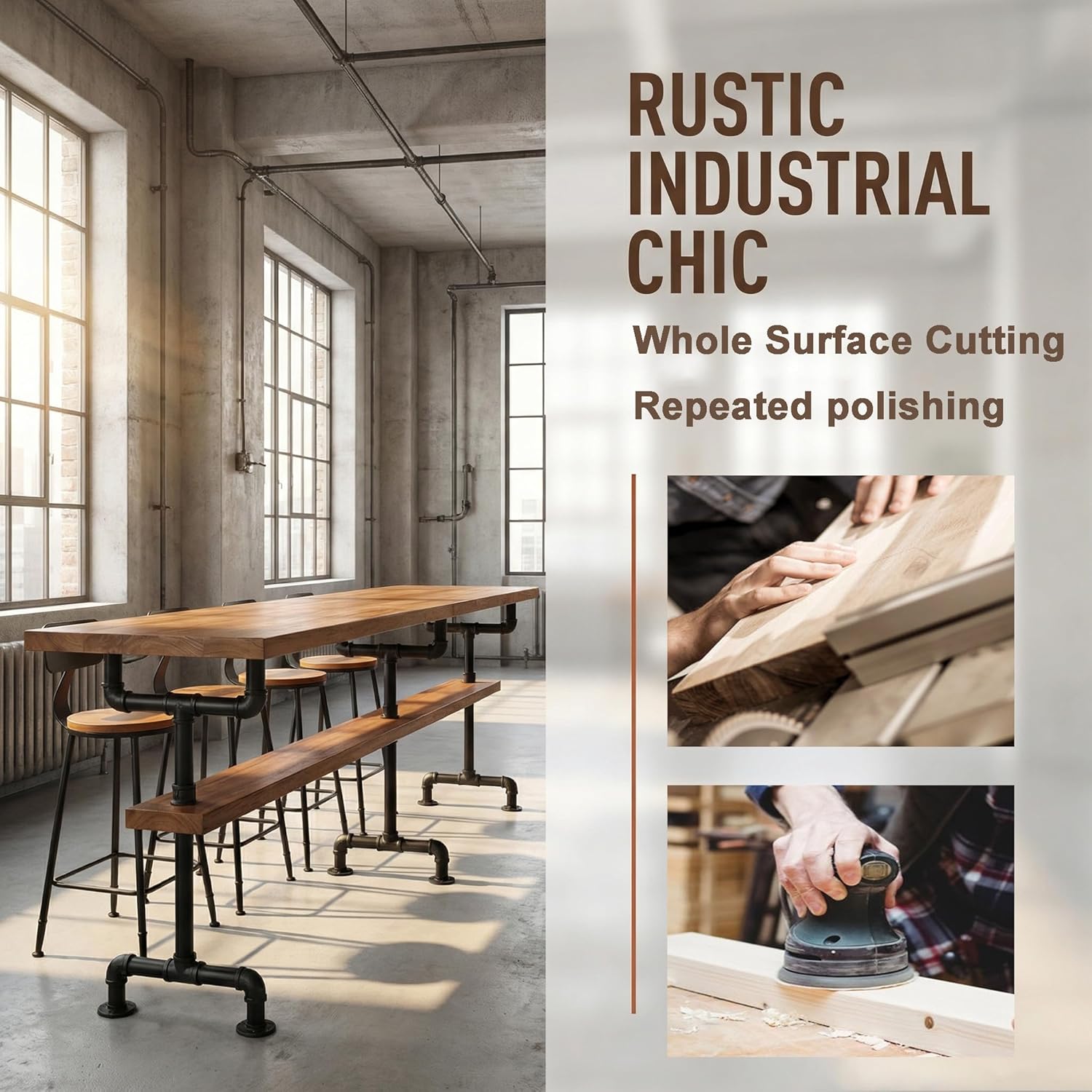 31.5IN Extra Thickened Solid Wood Industrial Bar Table, Counter Height Pub Table with Sturdy Metal Legs, High Top Dining & Coffee Table for Kitchen, Balcony, Basement, Light Brown