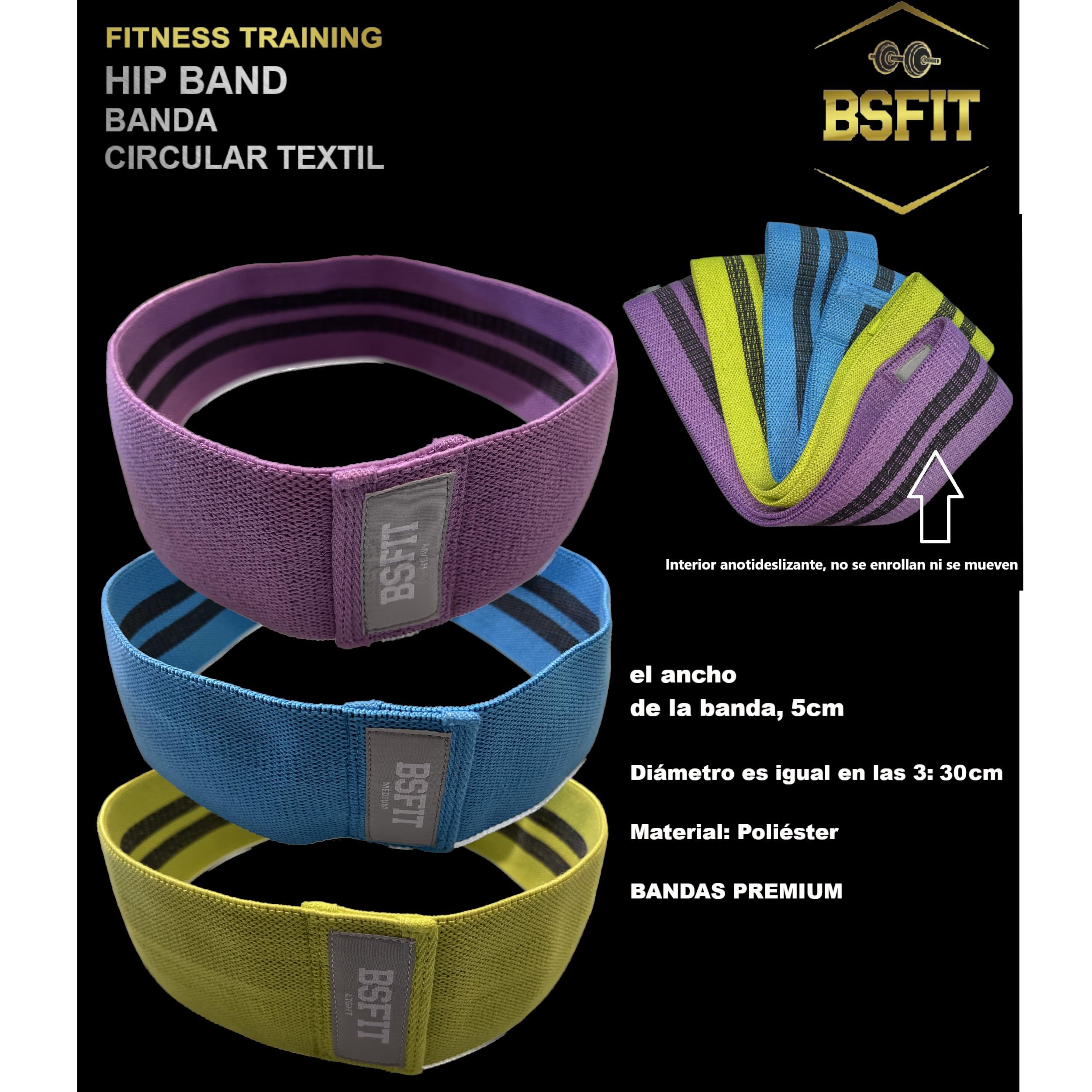 Kit Kettlebell BSFIT con Bandas Circulares de Resistencia – Pesa Rusa Antideslizante con Hip Bands Textiles para Glúteos, Piernas, Fitness, Cross Training y Entrenamiento en Casa