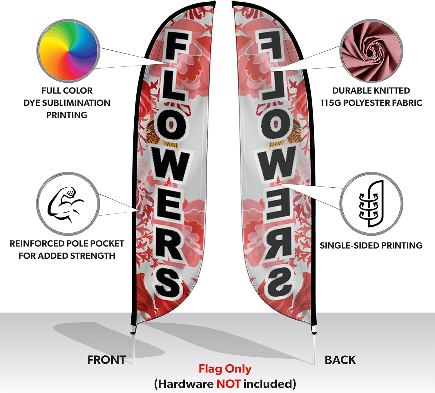 LookOurWay Feather Flag Banner - 12 Feet Tall Advertising Flags for Outdoor Business and Events Promotion - Swooper Flag Only - Farmers Market & Flower Flags - Flowers (10M1200150) - Image 2