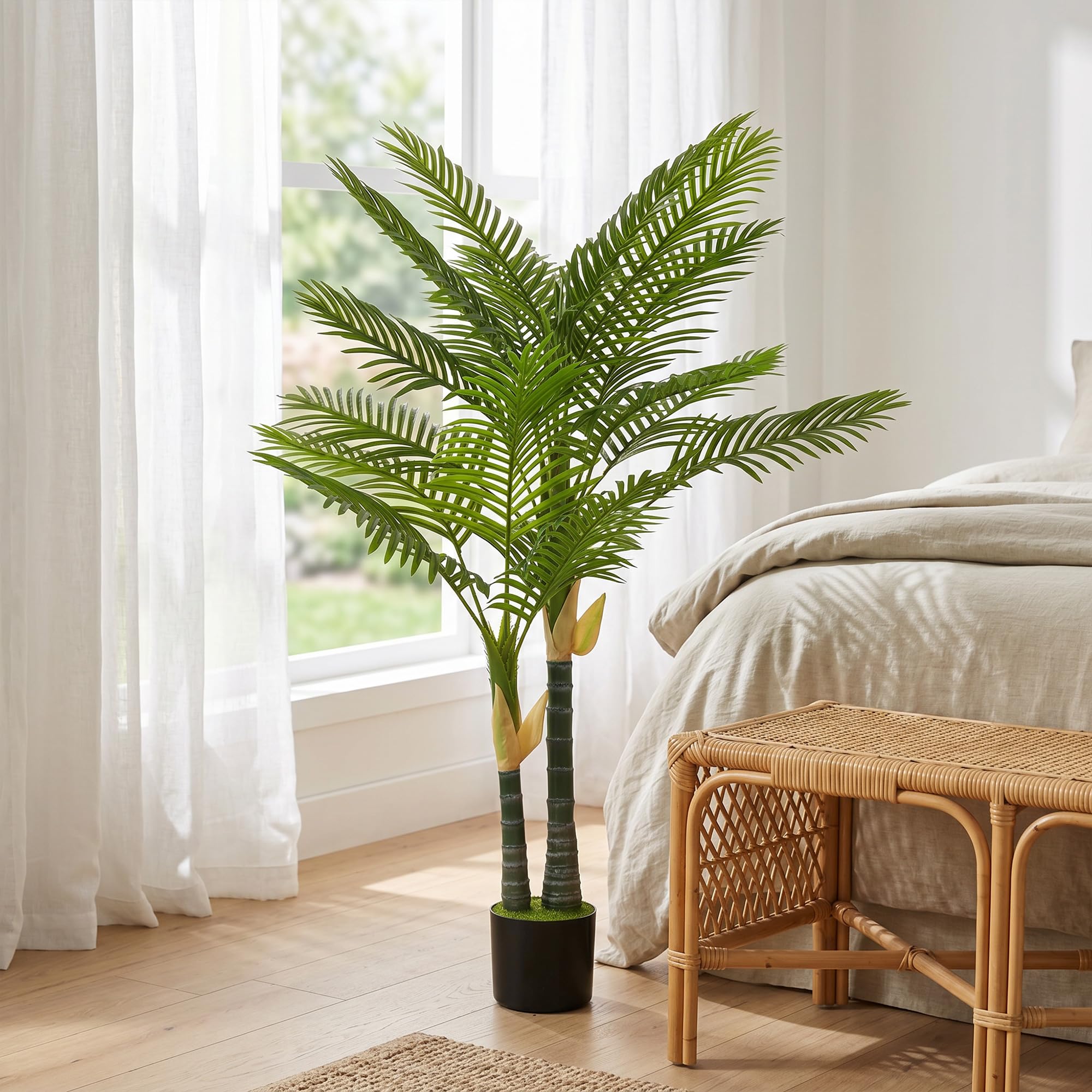 HOMCOM Sztuczna palma, 150 cm, z 16 listkami palmowymi, duża, sztuczna roślina w doniczce, sztuczne rośliny, jak prawdziwa roślina pokojowa, do salonu, biura, na balkon, dekoracja sypialni