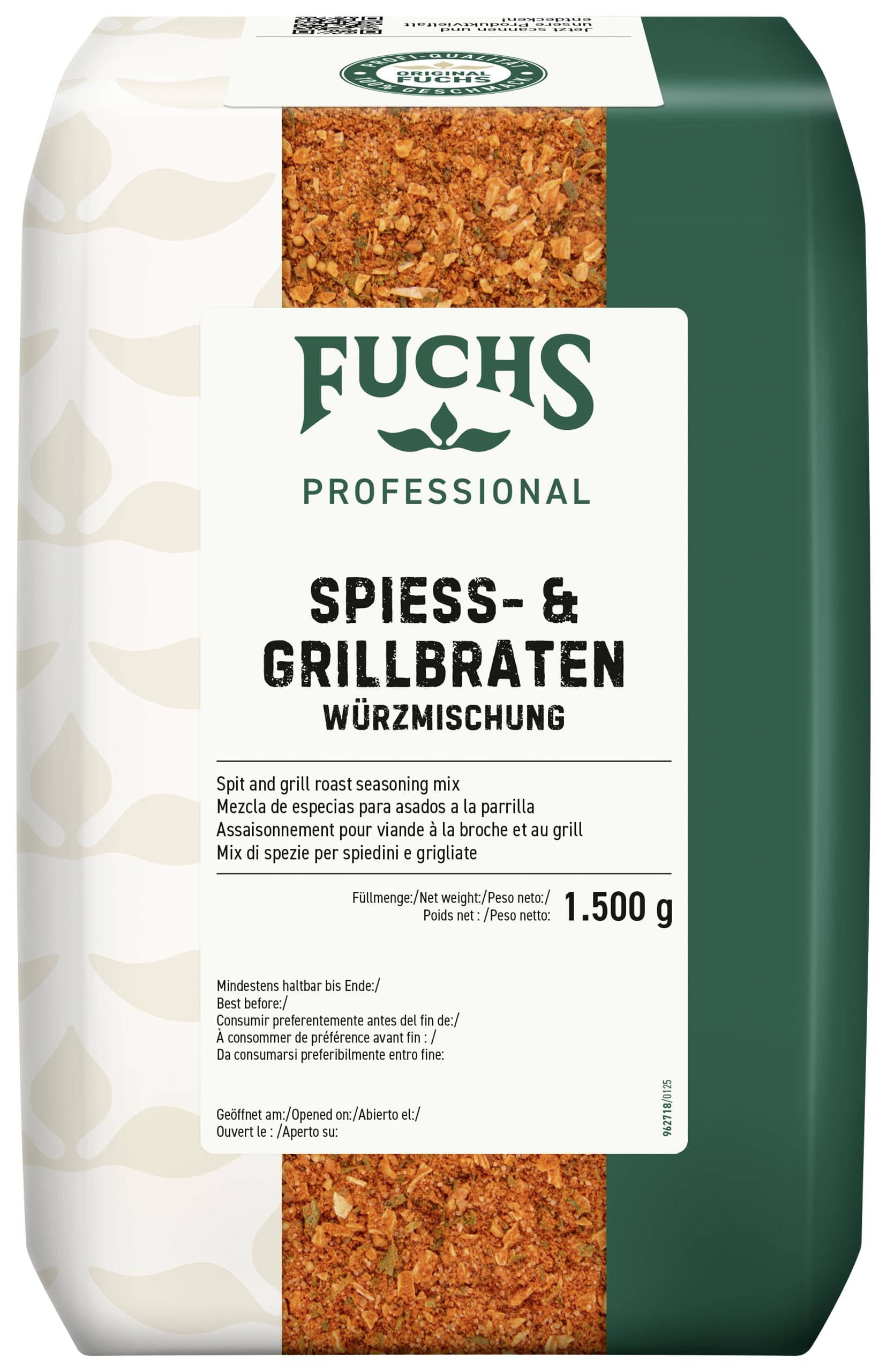 Fuchs Professional - Spieß- und Grillbraten Würzmischung | Gewürz für Spießgerichte, auch für Gemüsespieße geeignet | Profi-Qualität für Großverbraucher | 1,5 kg im recyclebaren Beutel