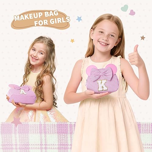 Miniatura 7 de Regalos de Navidad para nietos, bolsa de cosméticos con inicial, bolsa de maquillaje de viaje, regalos de cumpleaños personalizados para niños, Rosa