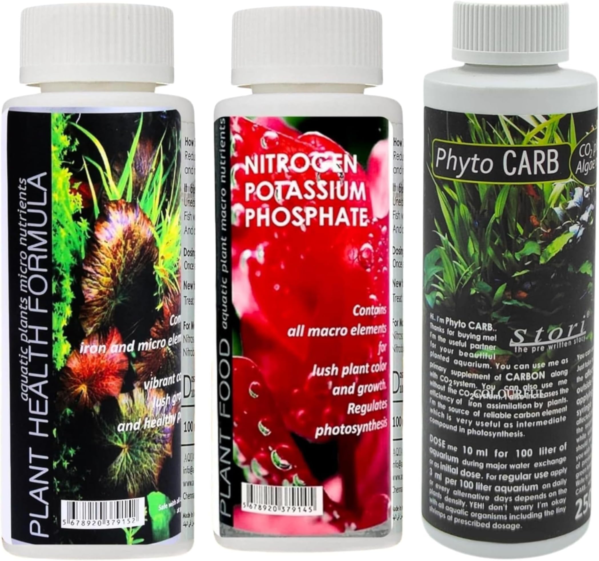 Foodie Puppies Aquatic Remedies 3-in-1 Aquarium Medicine Combo - (Plant Food + Health Formula 220ml Each and Phyto Carb Plus 250ml) | Plant Fertilizer for Planted Aquarium with Free Key Ring