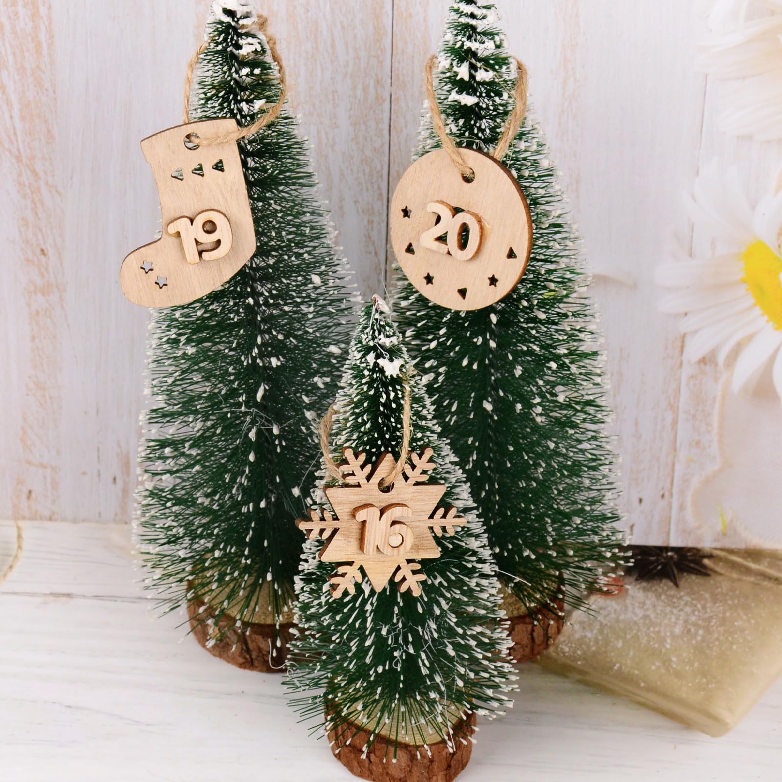 I LOVE MOM Adventskalender Zahlen 1-24 Aus Holz - Mit Juteschnur - Für DIY Weihnachtsdekoration