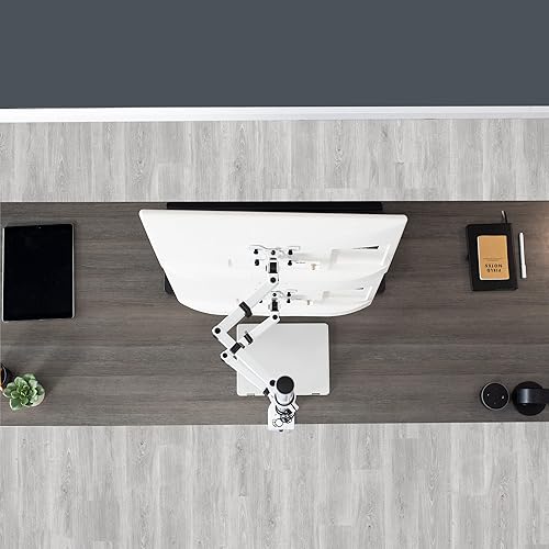 Miniatura 5 de VIVO Soporte de escritorio extra alto apilado verticalmente con poste de pie de 39 pulgadas brazos extendidos totalmente ajustables se adapta a 2