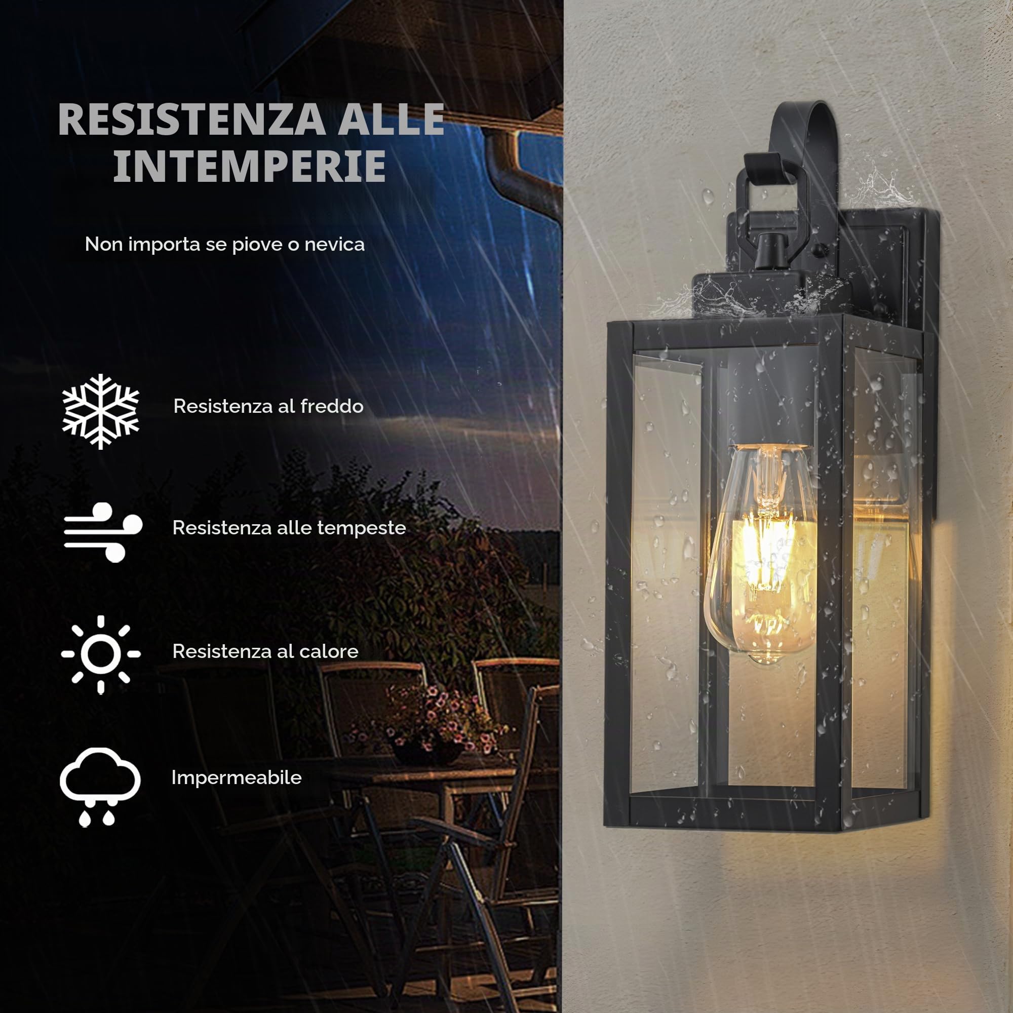 FTL Applique da Parete E27 Esterno, Nero Luci da Esterno a Parete, Moderno Portico Lampade Lanterna da Esterne, IP44 Impermeabile Applique a Muro Della Porta Anteriore per Giardino Terrazza