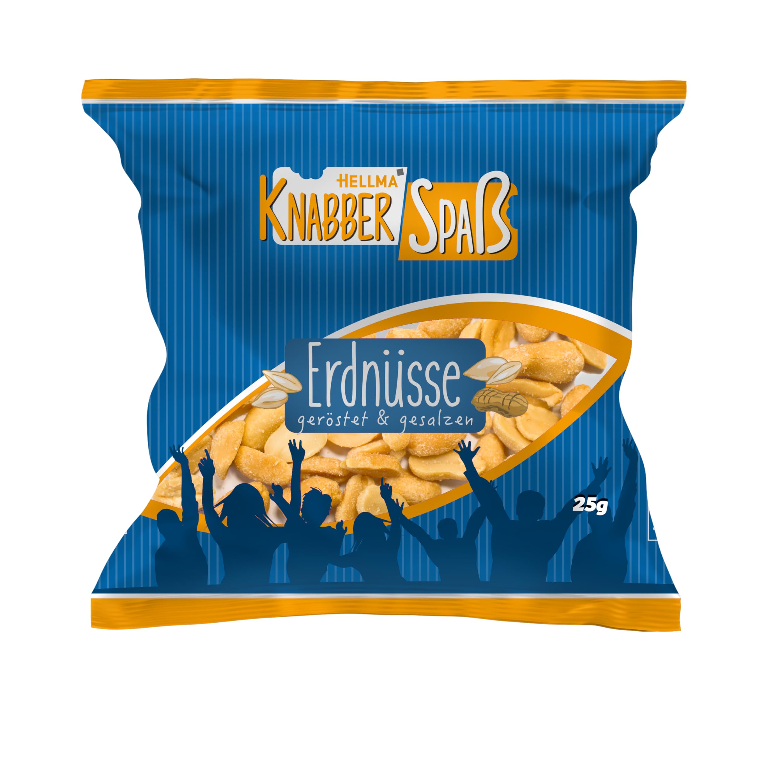 HELLMA Erdnüsse - 100 Stk. Salzige Knabberei im Mini-Beutel je 25 g - Snack-Vorrats-Box - für Büro oder unterwegs