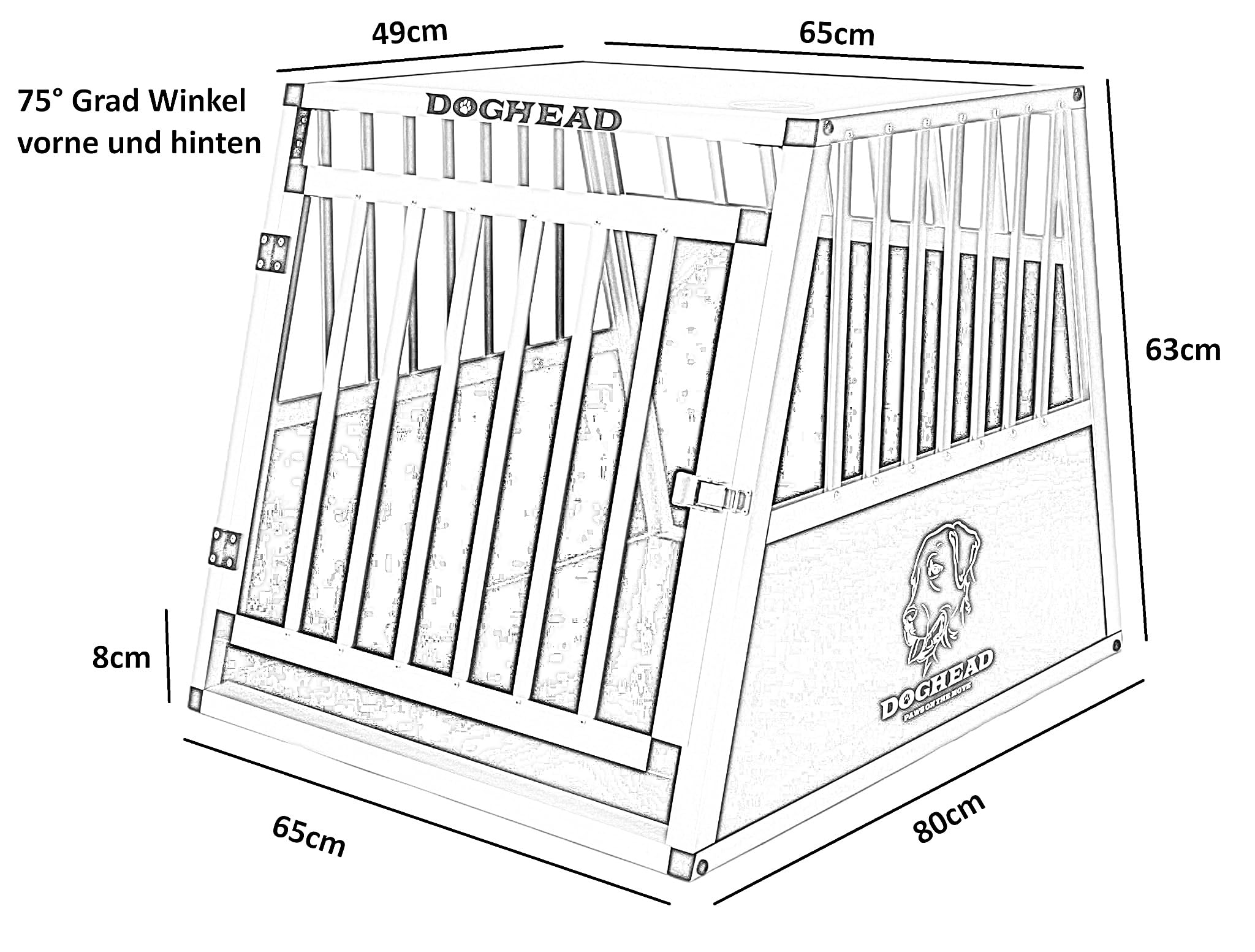 DOGHEAD Hundetransportbox Ecoline, Single 65x80x63 cm, Schwarz, Aluminium, Beidseitig Abgeschrägt 75°