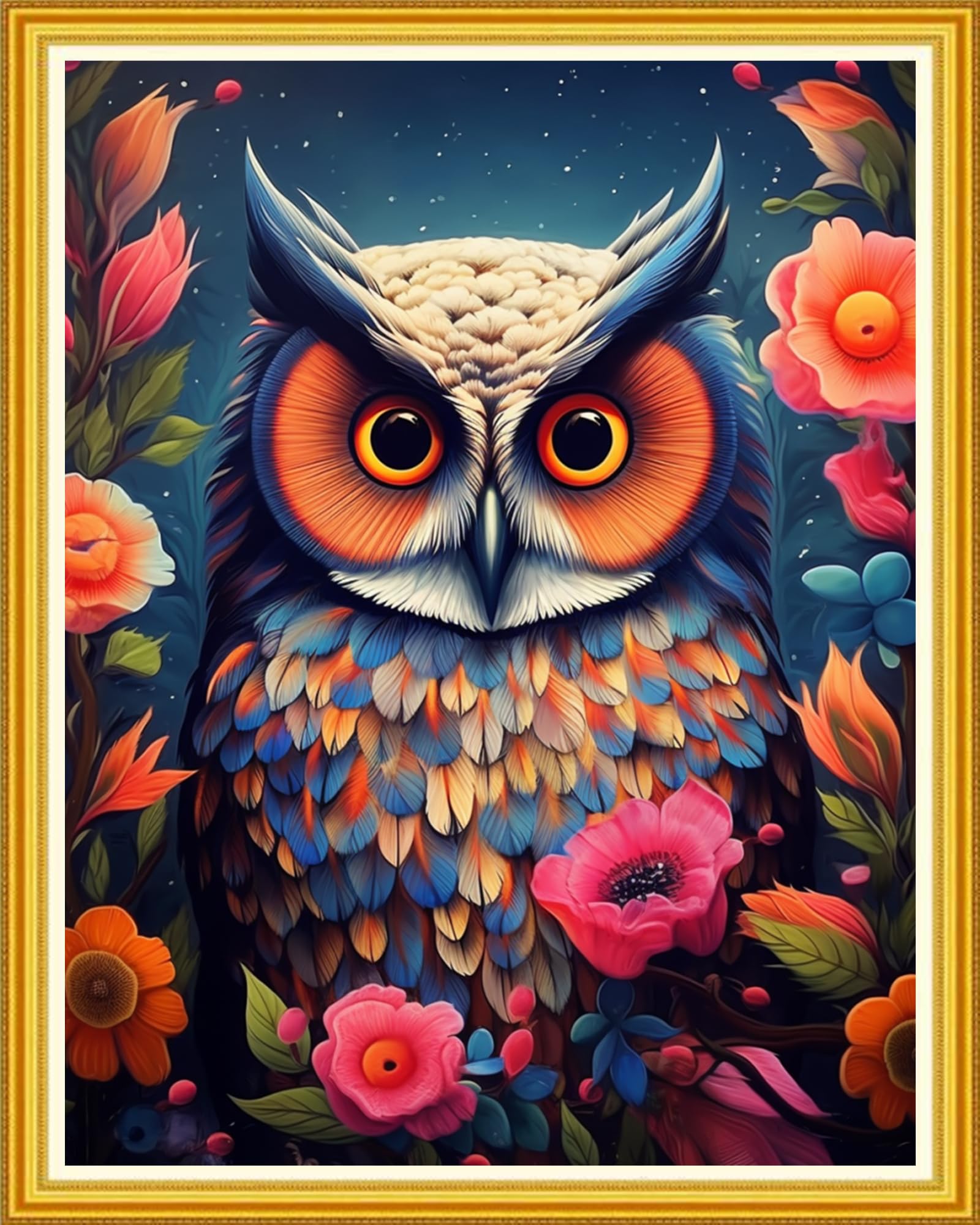 Magxvouy Cross Stitch Kits Stamped Full Range of Embroidery Kits,Cross Stitch Patterns Needlework Kits for Beginners 11CT Printed Kits&amp; Owl Flower 16x20 inch