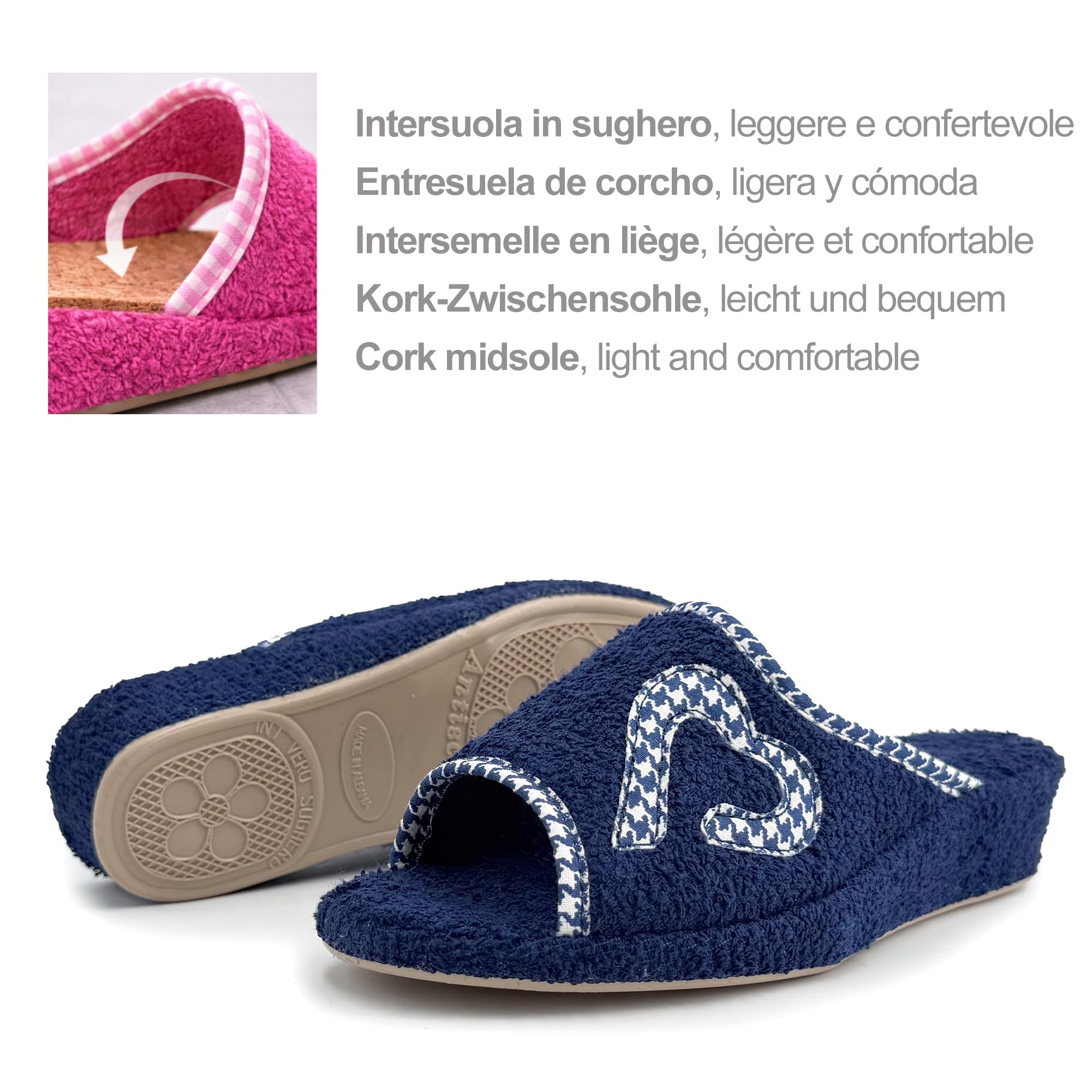 JOMIX Chaussons Éponge Ouverte Femme Maison Été Talon Compensé Semelle Liège Confortables avec Cœurs pour Dame Souple Légères