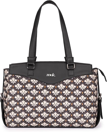 ZOUK Jute Vegan Leather Women's Work Bag With Double Handles Strap