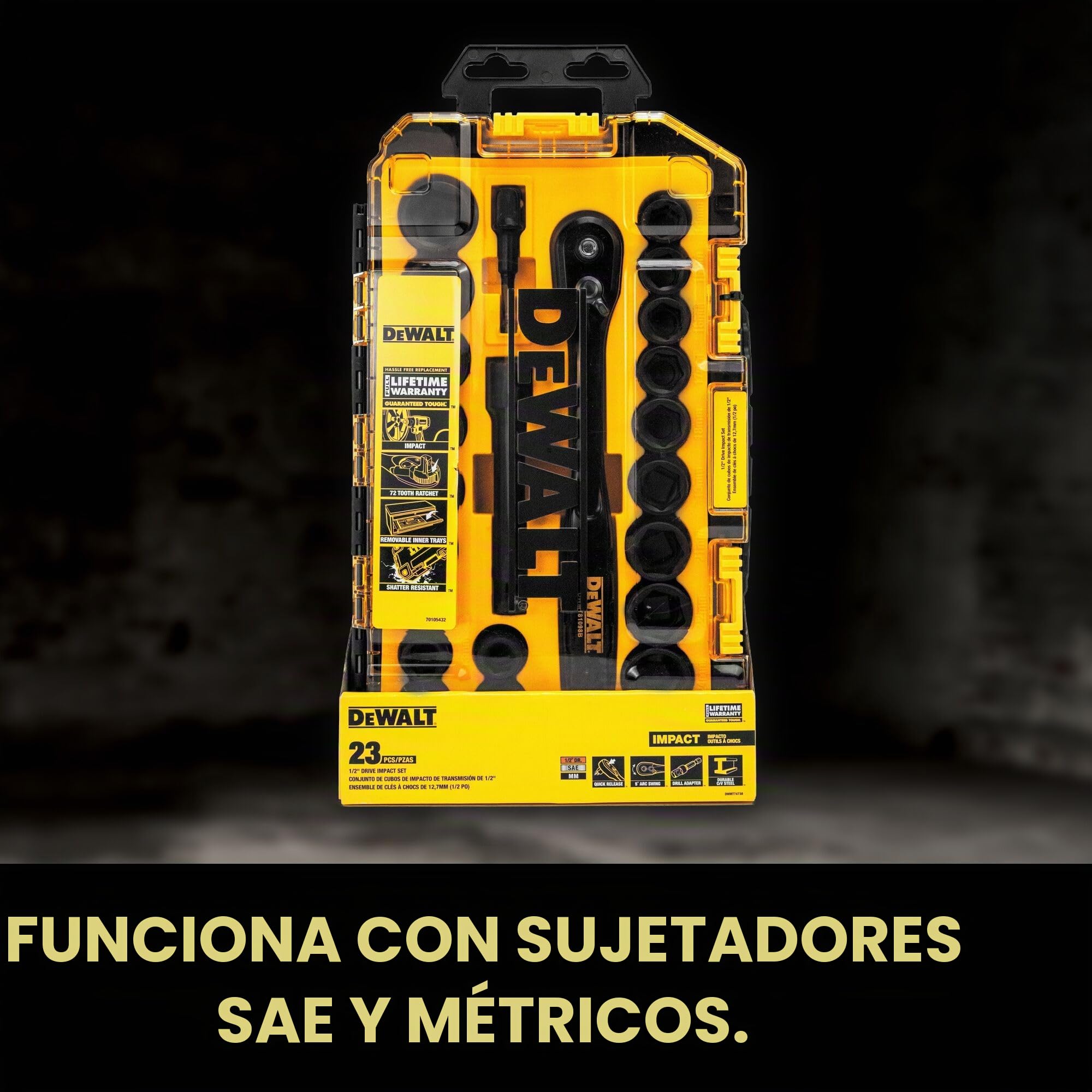 DEWALT Metric/SAE DWMT74739 - Juego de llaves de vaso de impacto (1/2", 23 piezas)