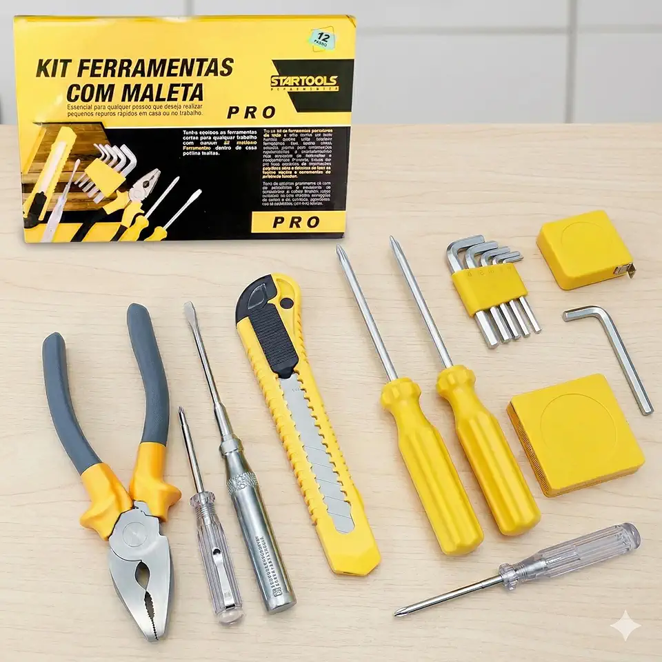 Kit Ferramentas 11 Pçs Alicate Chaves Sextavadas Fenda e Maleta - Jogo de Manutenção Residencial e Hobby, Alicates e Chaves Profissional Reparos Casa e Oficina