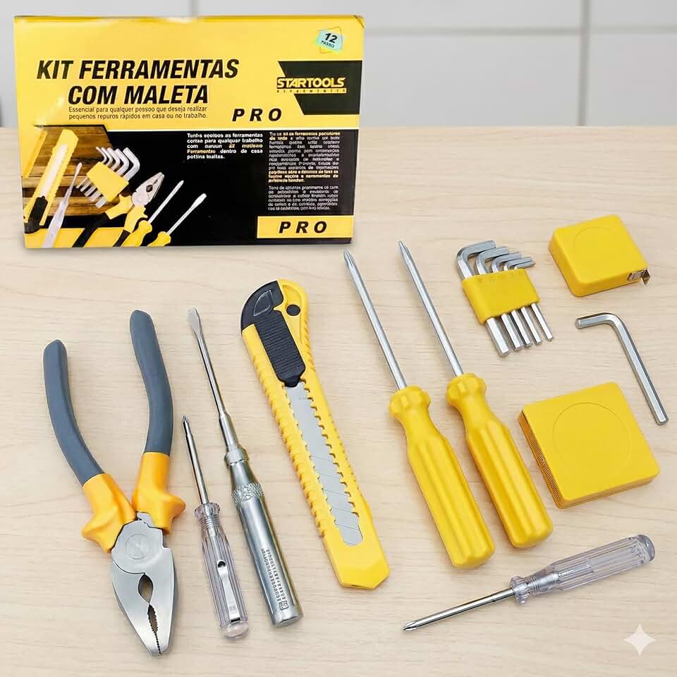Kit Ferramentas 11 Pçs Alicate Chaves Sextavadas Fenda e Maleta - Jogo de Manutenção Residencial e Hobby, Alicates e Chaves Profissional Reparos Casa e Oficina