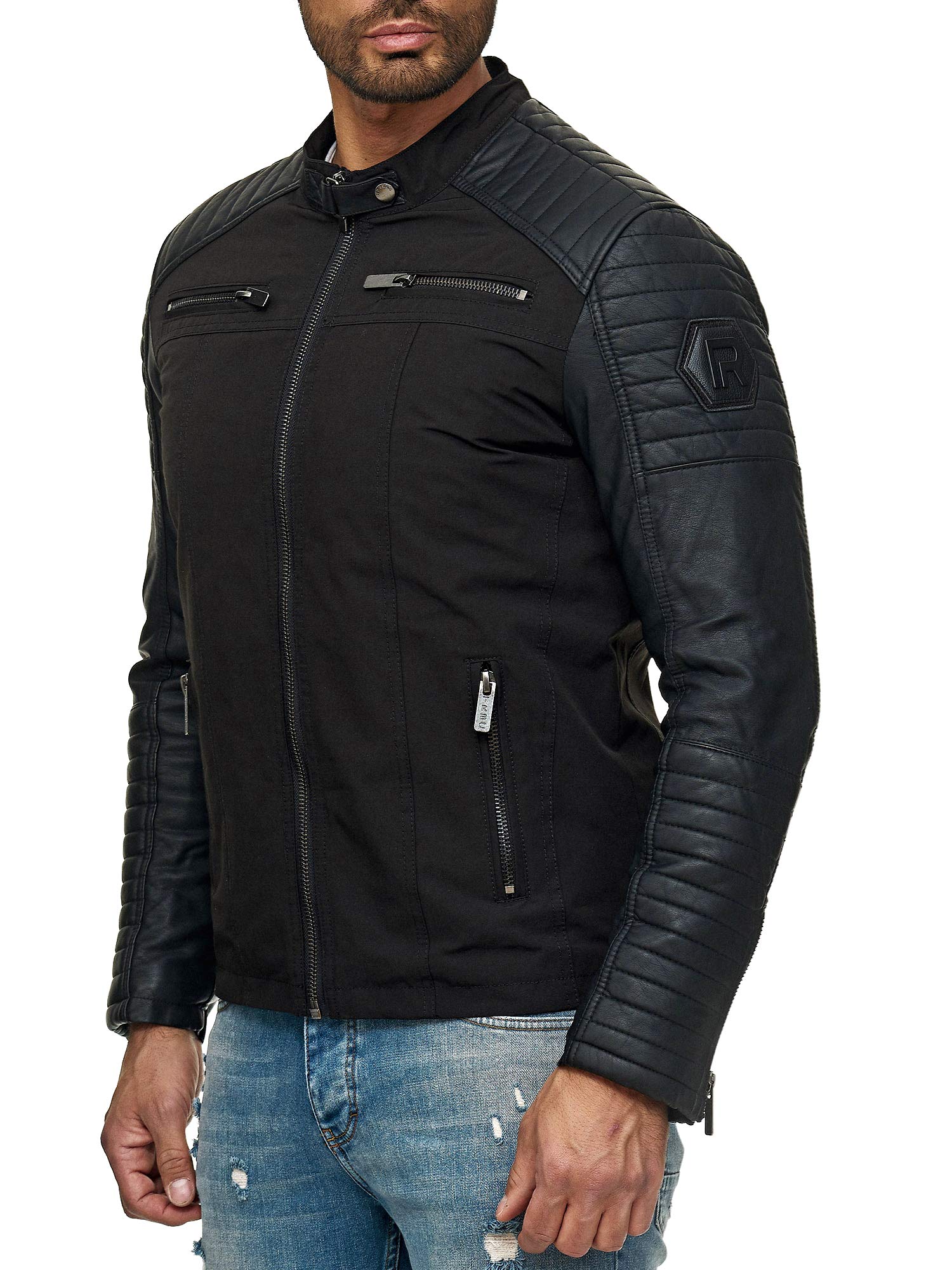 Red Bridge Chaqueta de Hombre Cazadora de Cuero sintético, Cazadora de Motocicleta de Cuero sintético Negro
