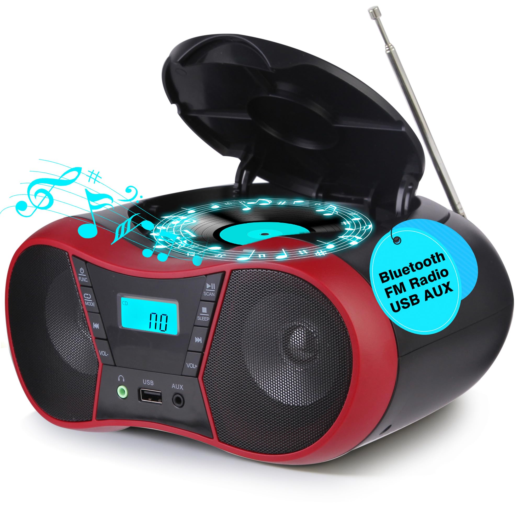 M-Amazup Boombox CD Player Portable, Portable CD Players for Home, Radio CD Player Stereo with AUX/USB/FM/Bluetooth, AC/Battery, Sleep Timer, Boom Box