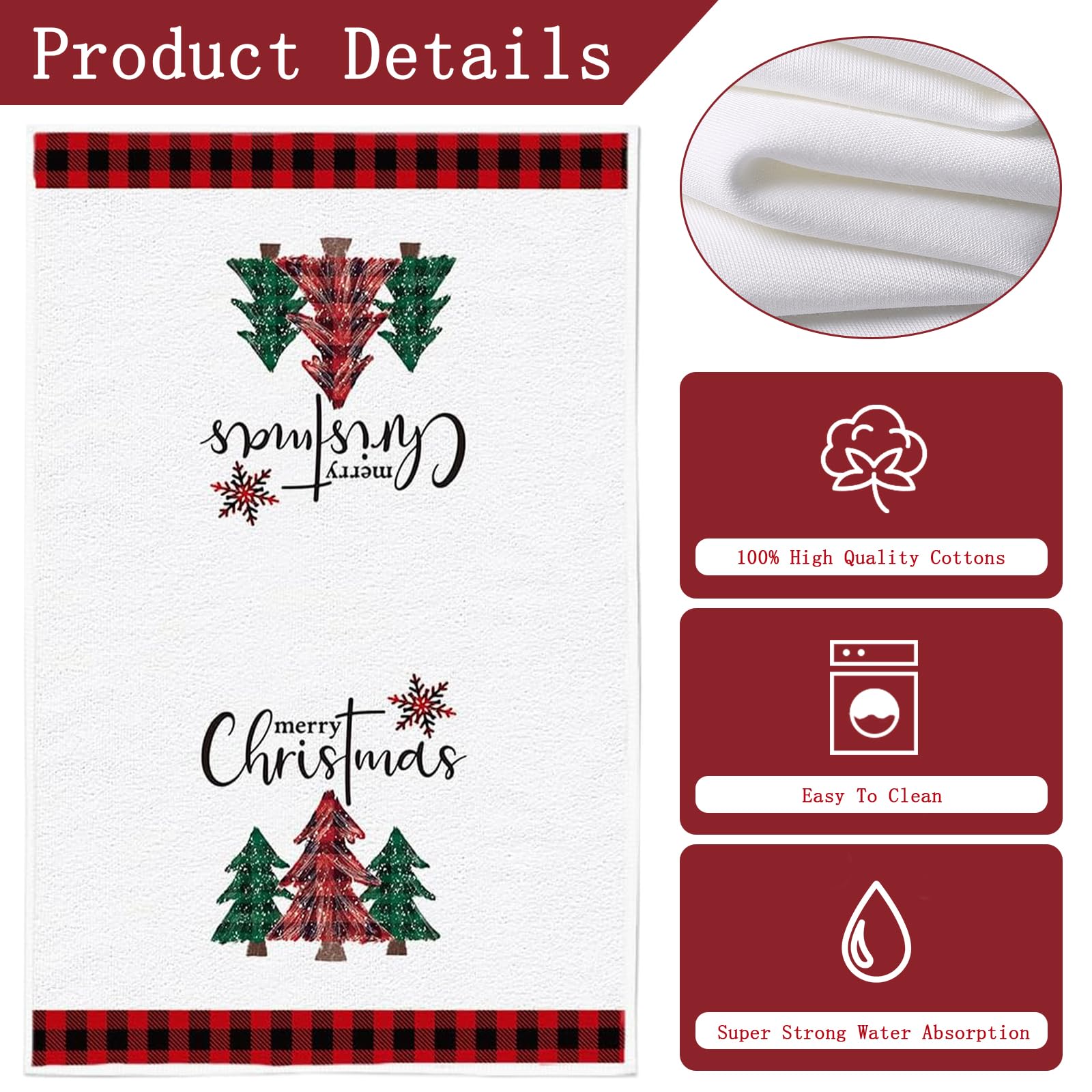 6 Weihnachts-Küchentücher - Büffelkaro Design, 45,7x68,9 Cm, Saugstark & Dekorativ