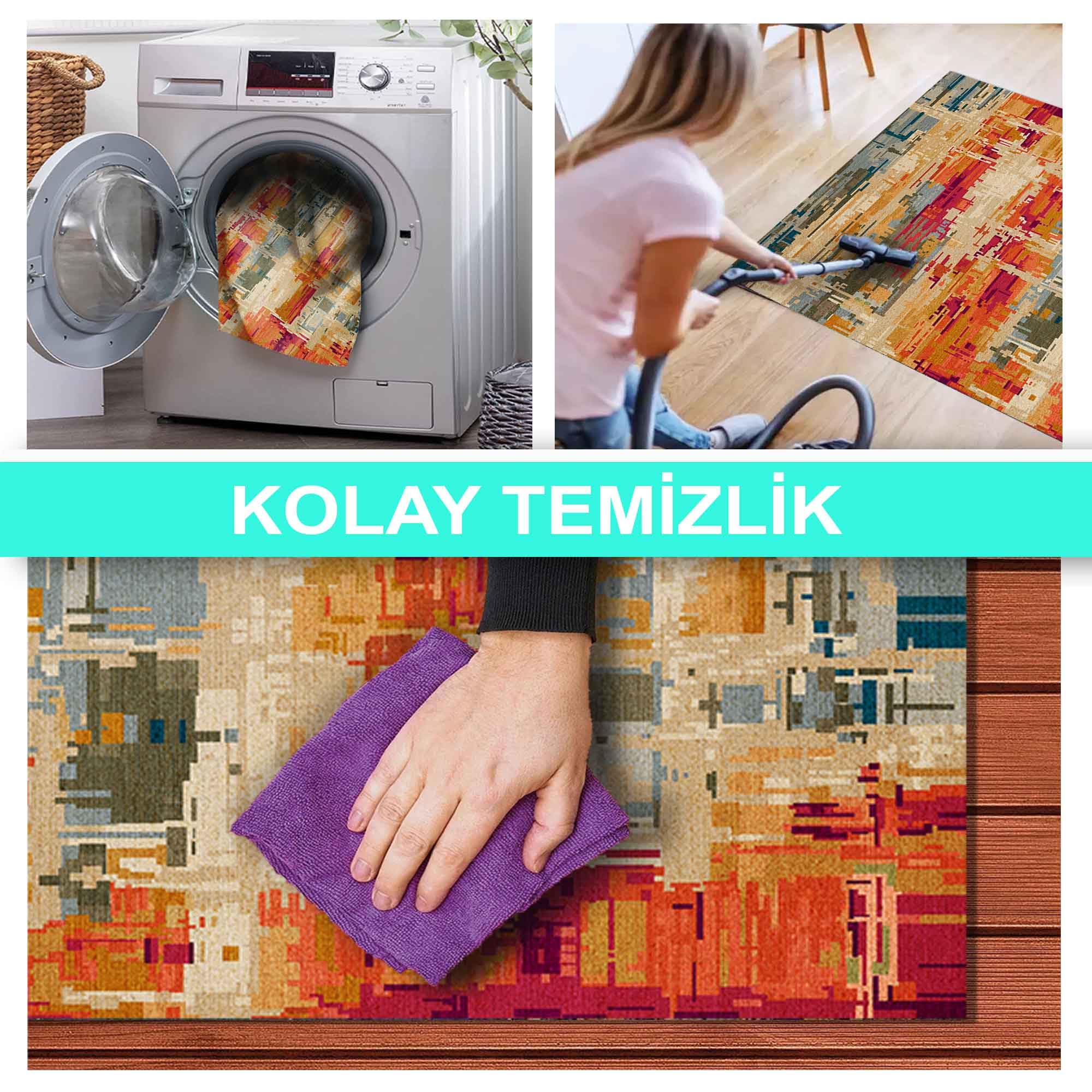 Latte Dizayn Orya Desenli Kadife Pamuk Tabanlı Yıkanabilen Kaydırmaz Antibakteriyel Salon Halısı 200x300