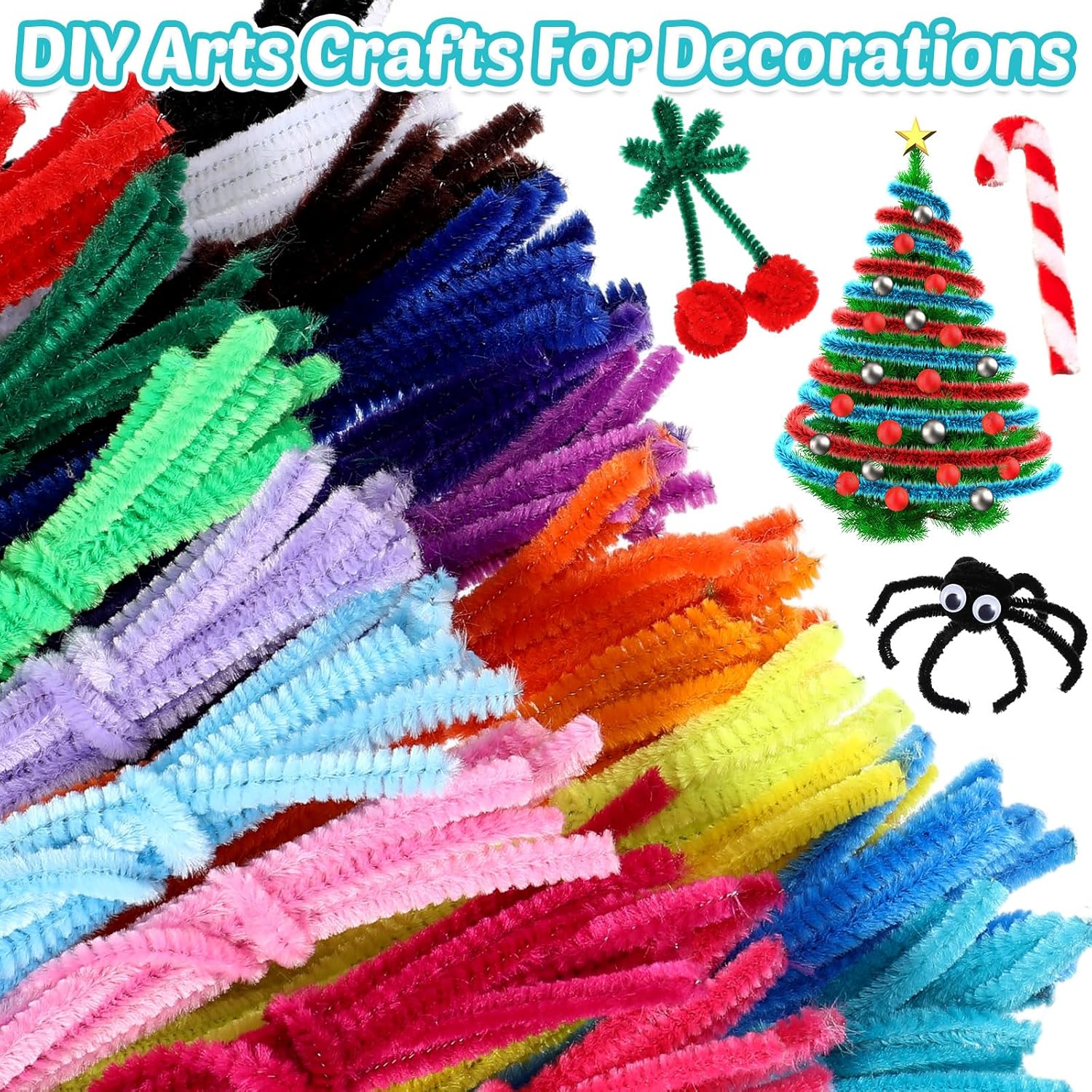 Poen 1500 Pcs Pipe Cleaners Bulk 30 Colors Pipe Cleaners Craft Supplies Glitter Chenille Stems for Christmas DIY Project Arts and Crafts Decoration Making Supplies