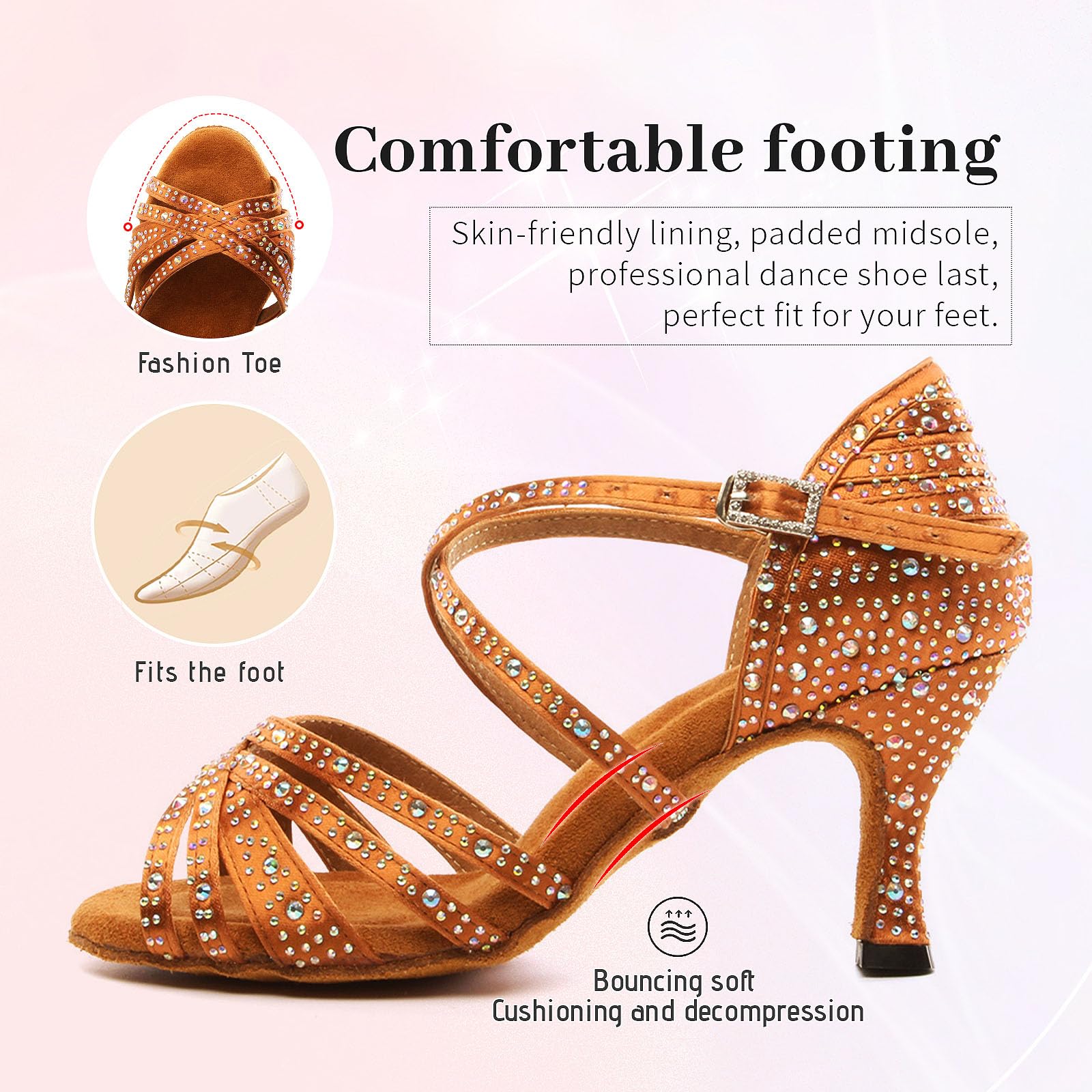 SWDZM Scarpe da Ballo Latino Americano con Strass Salsa e Bachata Donna