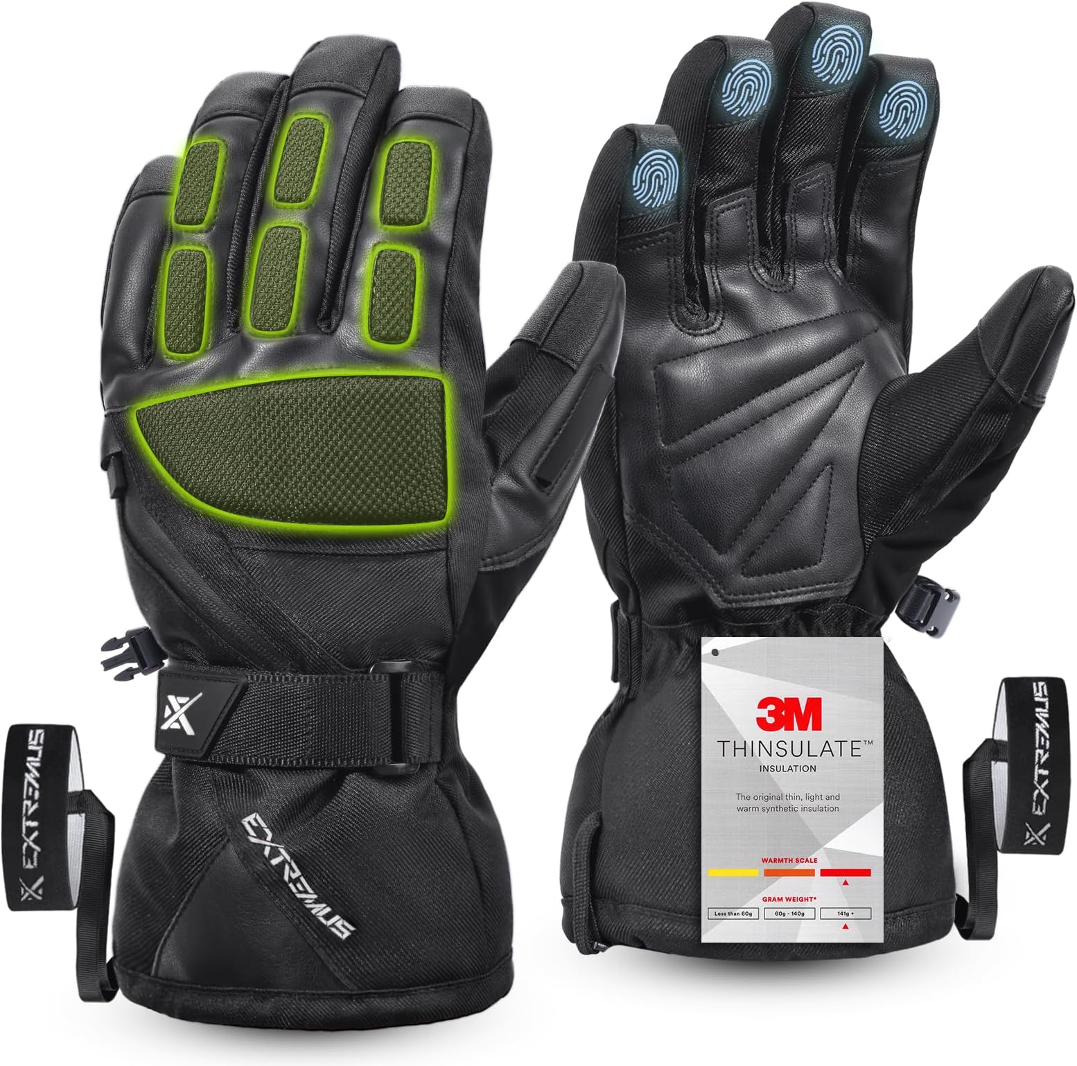ExtremusOutlook Peak Ski Gloves for Man and Women, Warm 3M Thinsulate Snow Gloves for Cold Weather, Waterproof and Windproof Snowboard - Snowmobile Gloves