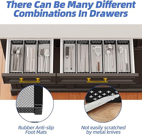 Miniatura 3 de Simple Trending Organizador de cajones de cubiertos, paquete de 8 organizadores de utensilios para cajones de cocina, almacenamiento de metal para