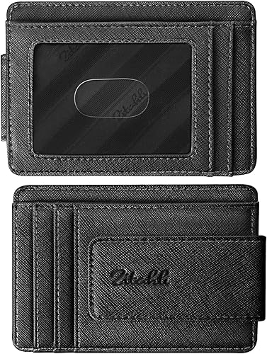 Zitahli Cartera de bolsillo frontal para hombre billetera delgada con clip de dinero con cierre magnético fuerte bloqueo RFID 0-cruz negro