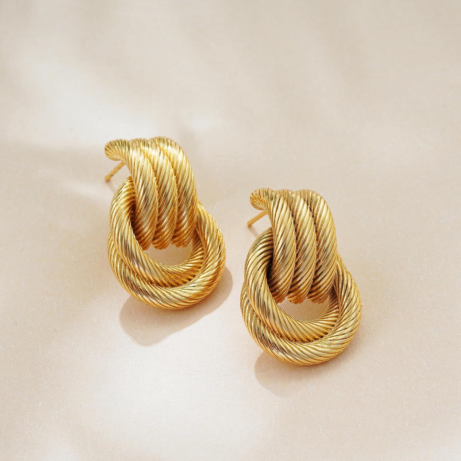 SLOONG Chunky Gold Earrings for Women, 14K Gold/SIlver Plated Geometric Knot Dangle Drop Earrings Hypoallergenic Gold Jewelry for Women - Image 7