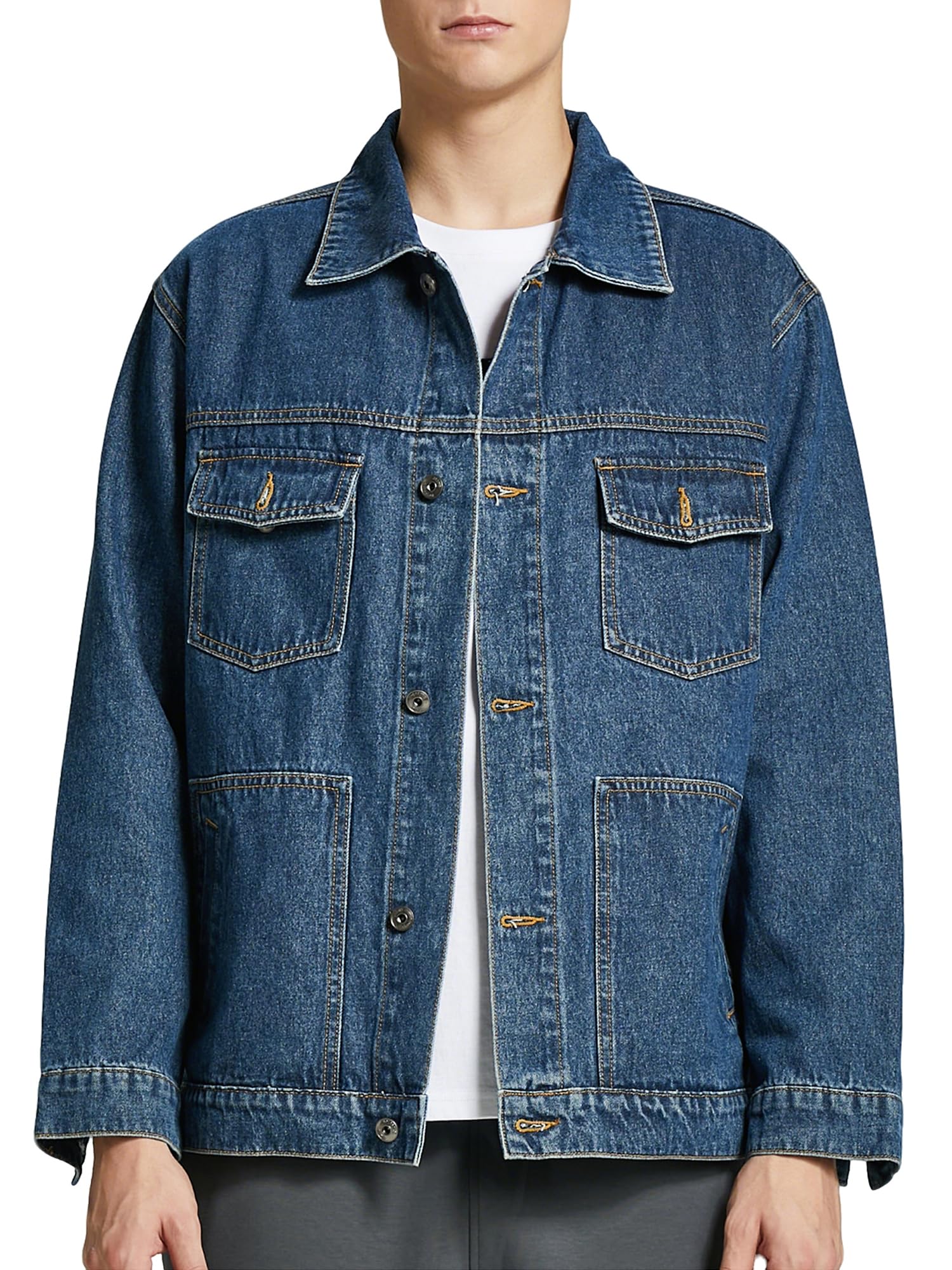 Men's Denim Jacket Vintage Casual Button Down Trucker Jacket