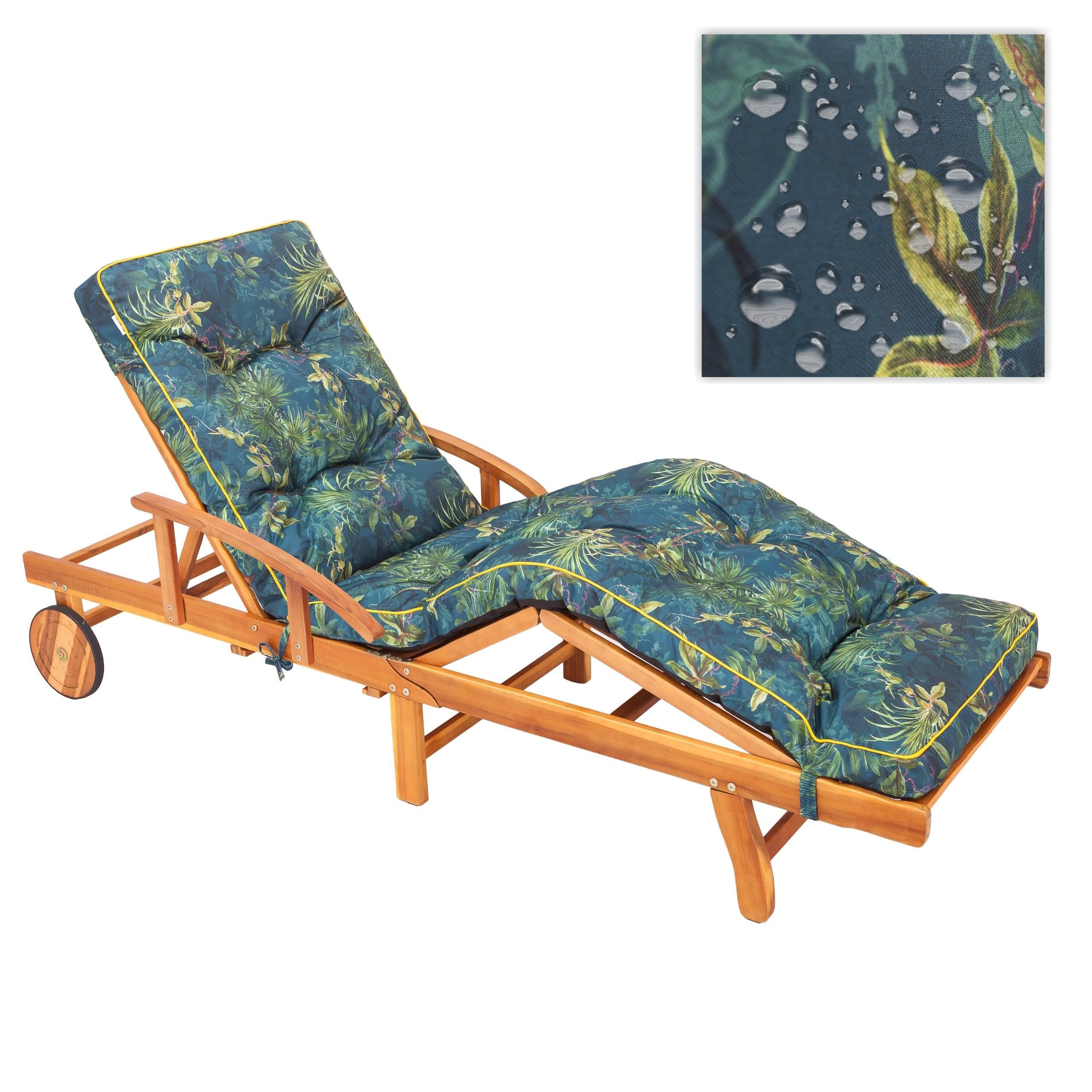 PillowPrim Nakładka na leżak ogrodowy, nakładka na leżak 200 x 55 x 9 cm - Wygodna nakładka na leżak - Poduszka na leżak ogrodowy, poduszka na leżak, haftowana - Zielona łąka