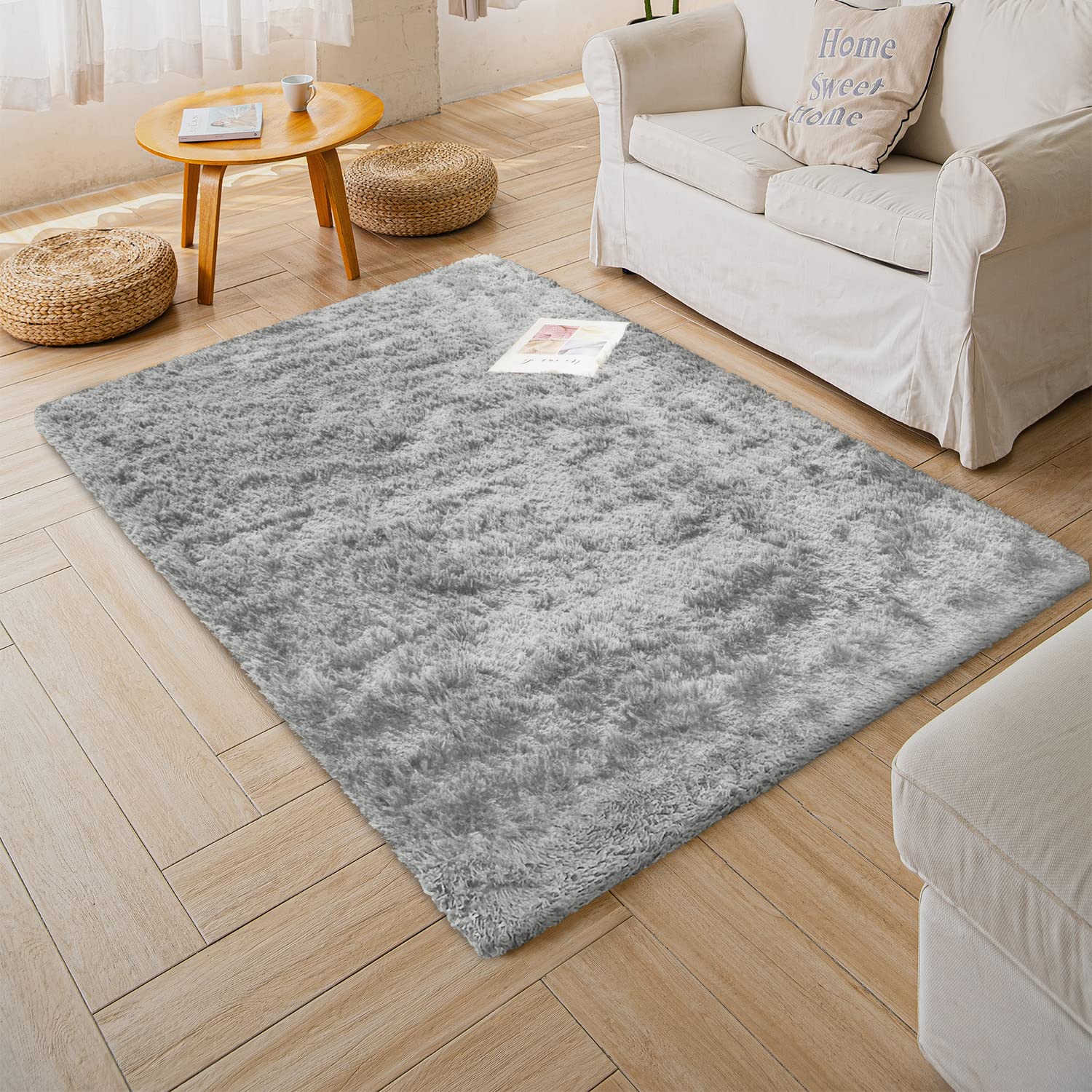 Granbest Alfombra Shaggy de pelo largo para salón, moderna, mullida, de pelo corto, antideslizante, para ancianos y niños (80 cm x 150 cm, gris claro)