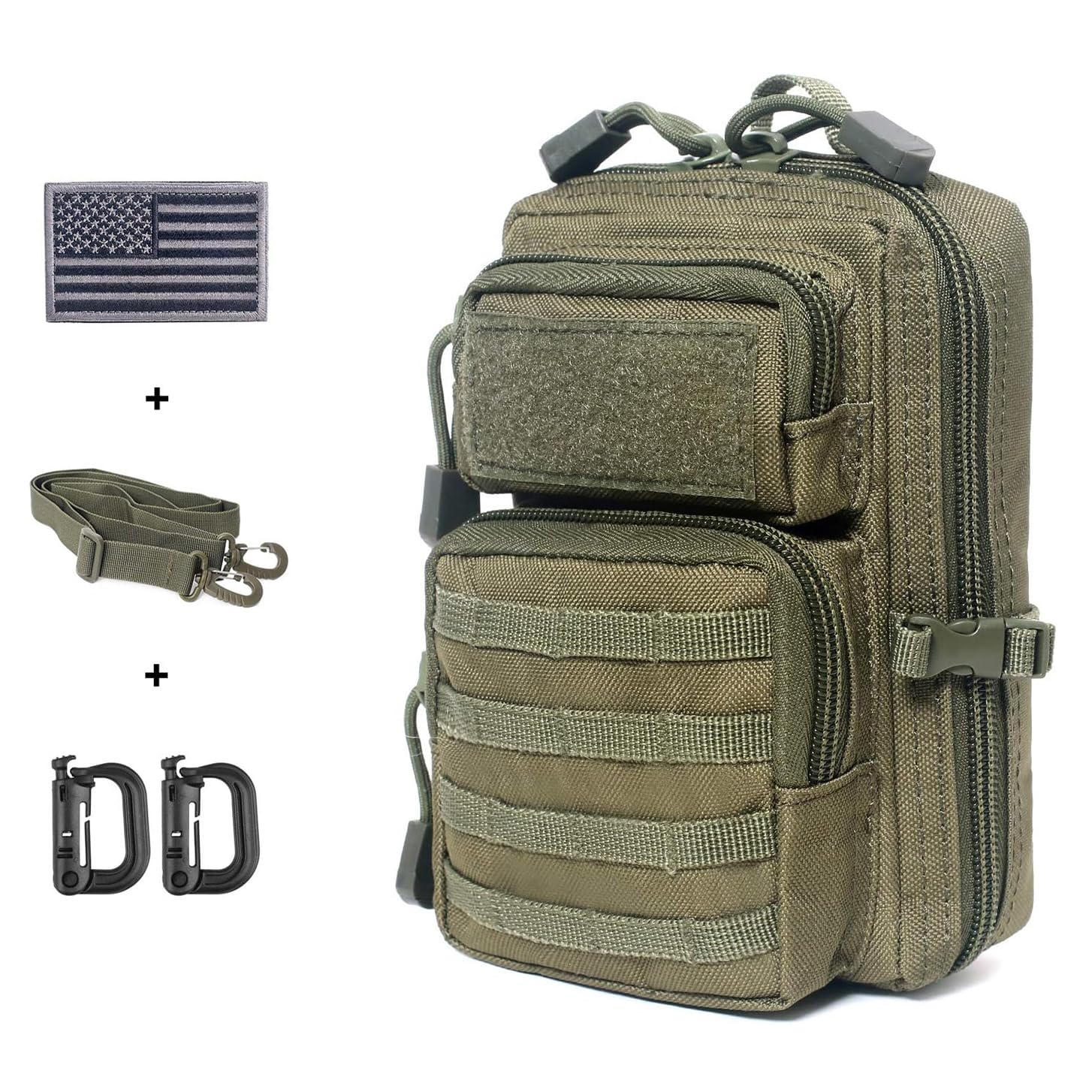 Tactical Molle Pouch Compact EDC Tool Pouch Bag Mini Utility Pouch with US Flag Patch, Shoulder Strap & Two D-Rings