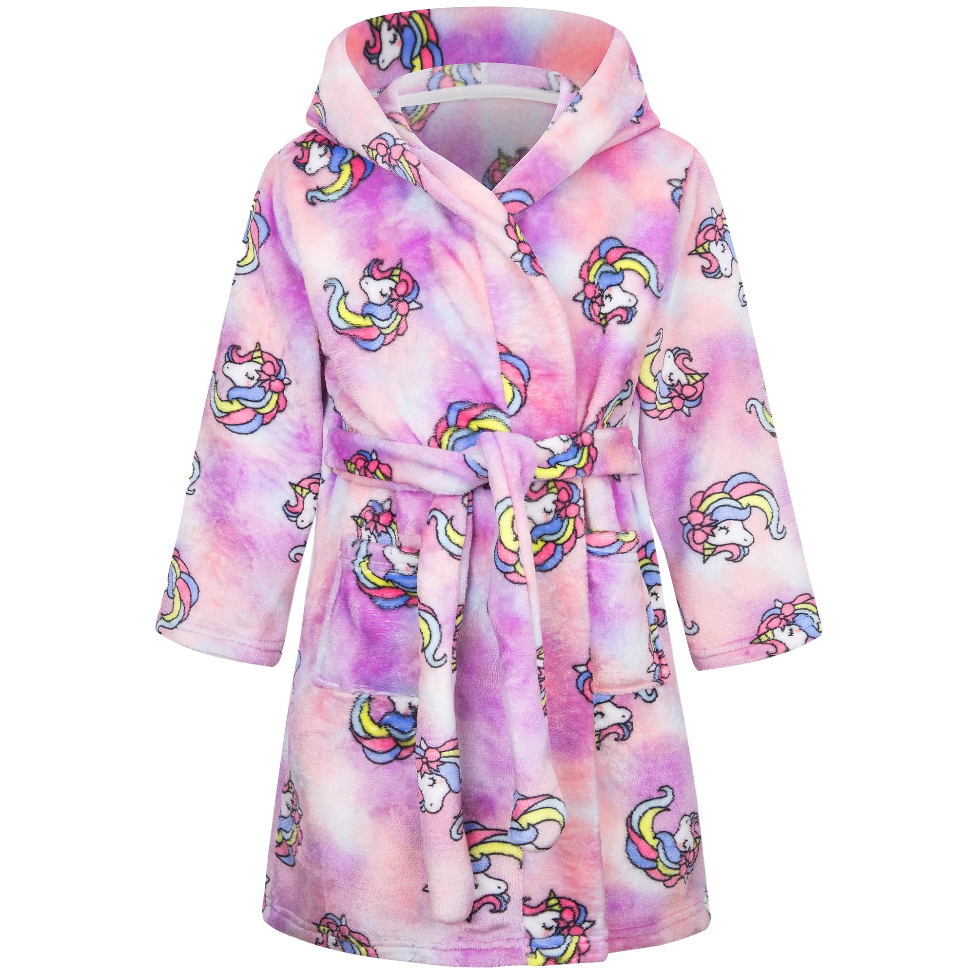 Bademantel für Kinder Mädchen Jungen Fleece Kinderbademantel mit Kapuze, Flanell Flauschig Morgenmantel Supersoft Kuschelig Cartoon Lang Roben Weich Dressing Gown Warm Pyjama Gr.92-128