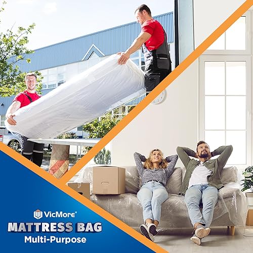 Miniatura 7 de Paquete de 2 bolsas de colchón de tamaño matrimonial, fundas de colchón de plástico de 54 x 96 pulgadas para mudanza, almacenamiento y eliminación,