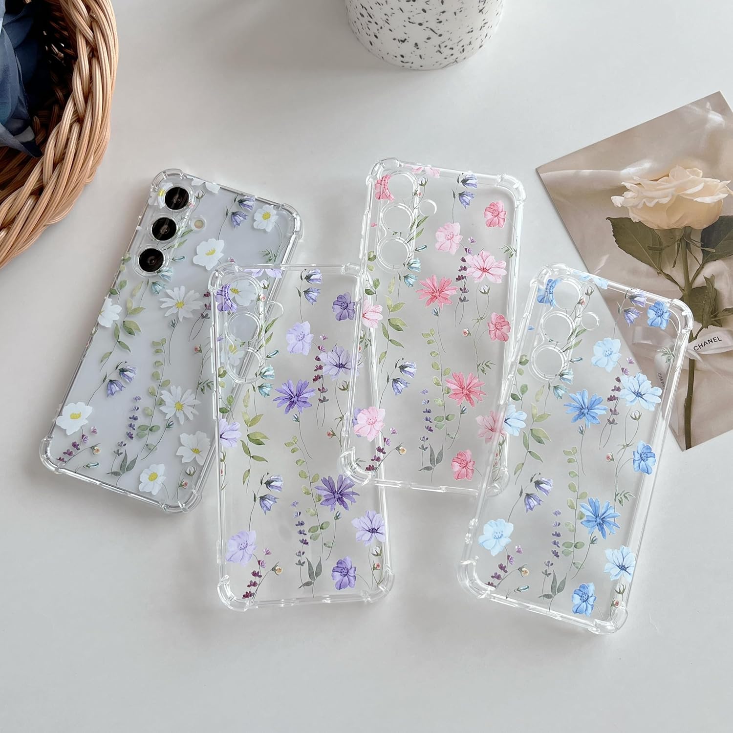 DEFBSC Soft Case Compatible with Samsung Galaxy S25, Clear Floral Flower Pattern Print Design Flexible TPU Shockproof Cover for Women Girls, Flower Protective Phone Case,Pink Cosmos - Image 9
