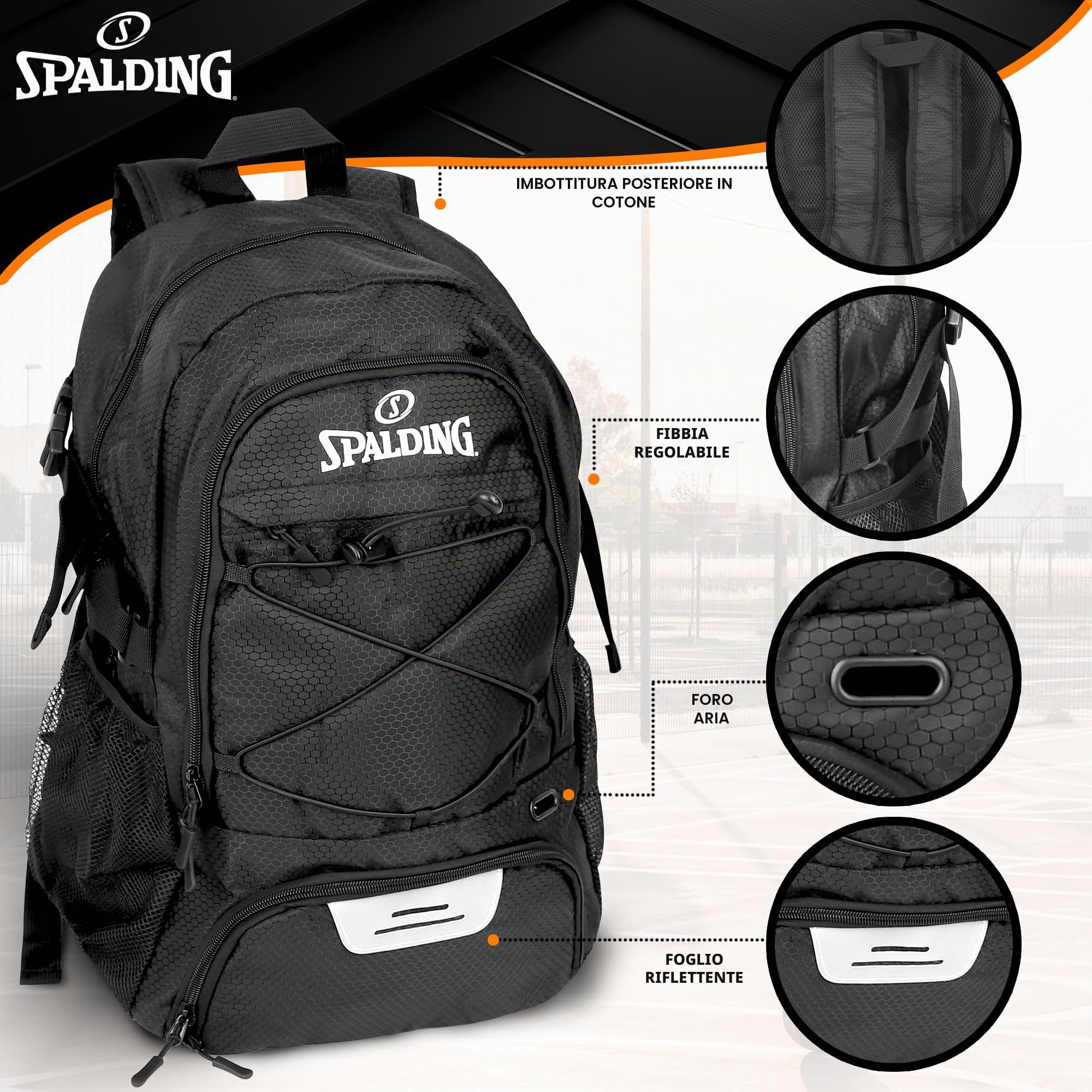 Spalding Zaino sportivo da basket | Grande zaino nero con scomparto per scarpe e palline | Regali per giocatori di basket