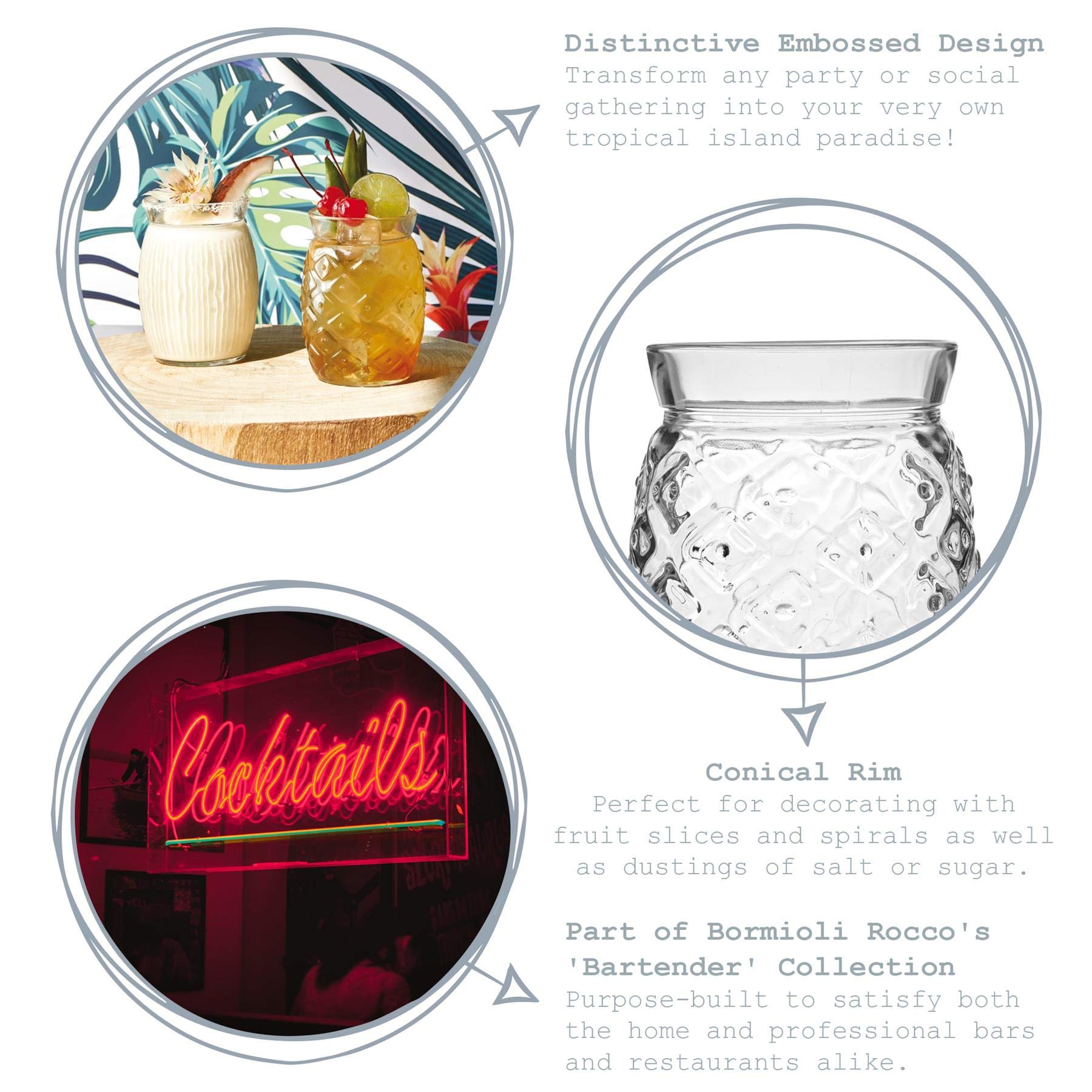 Bormioli Rocco 24 Piece Ananas Sour Cocktail Verres Set - Tiki Bar Tropical décoratif Potable Gobelets - 455ml