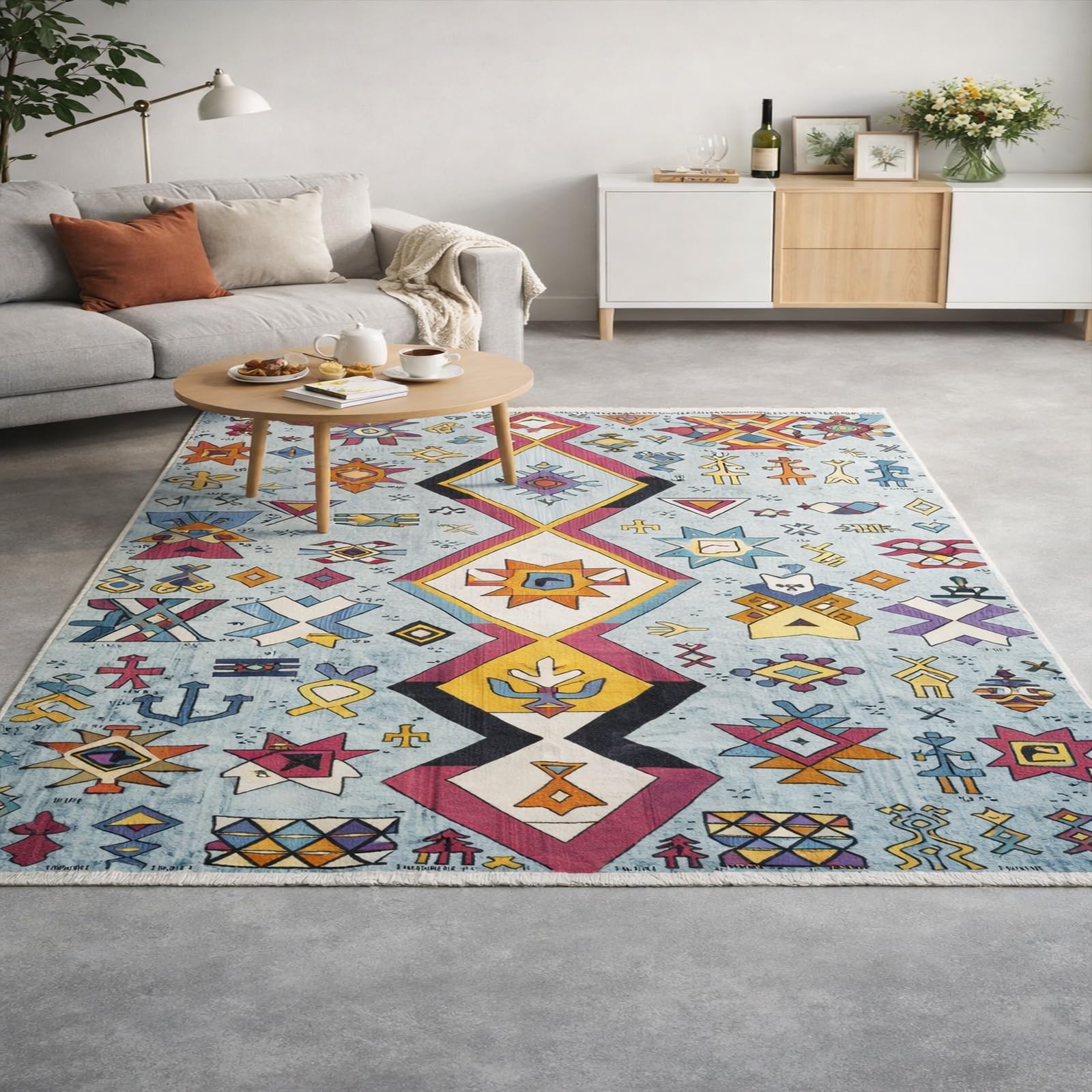 Tapis de chambre lavable 120x160cm rouge géométrique