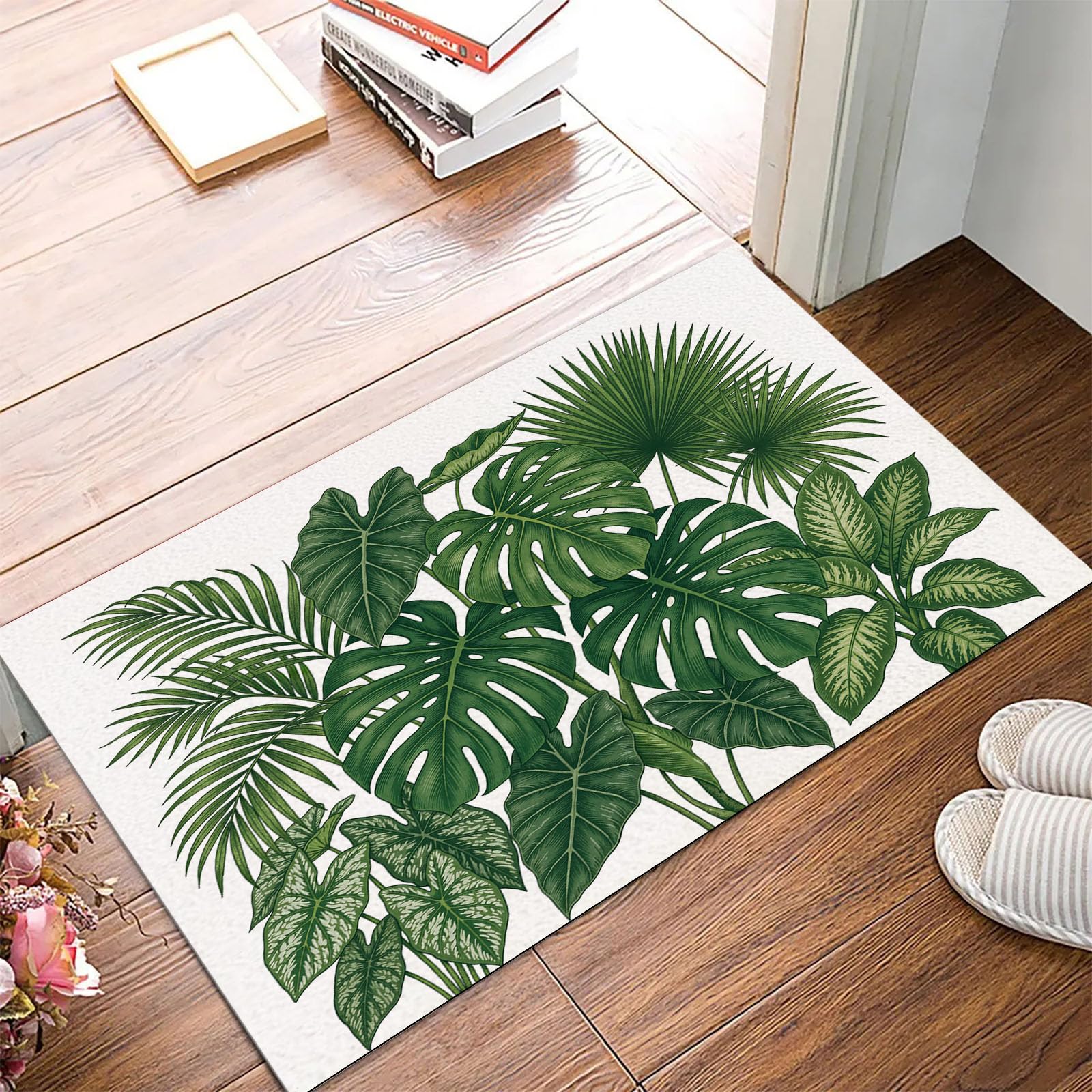 Tapis de feuilles tropicales lavable pour éviter les glissades d'entrée