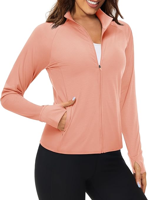 MAGCOMSEN Women's UPF 50+ Lightweight Zip Up Jackets Cropped Athletic Workout UV Protection Sun Shirt Running