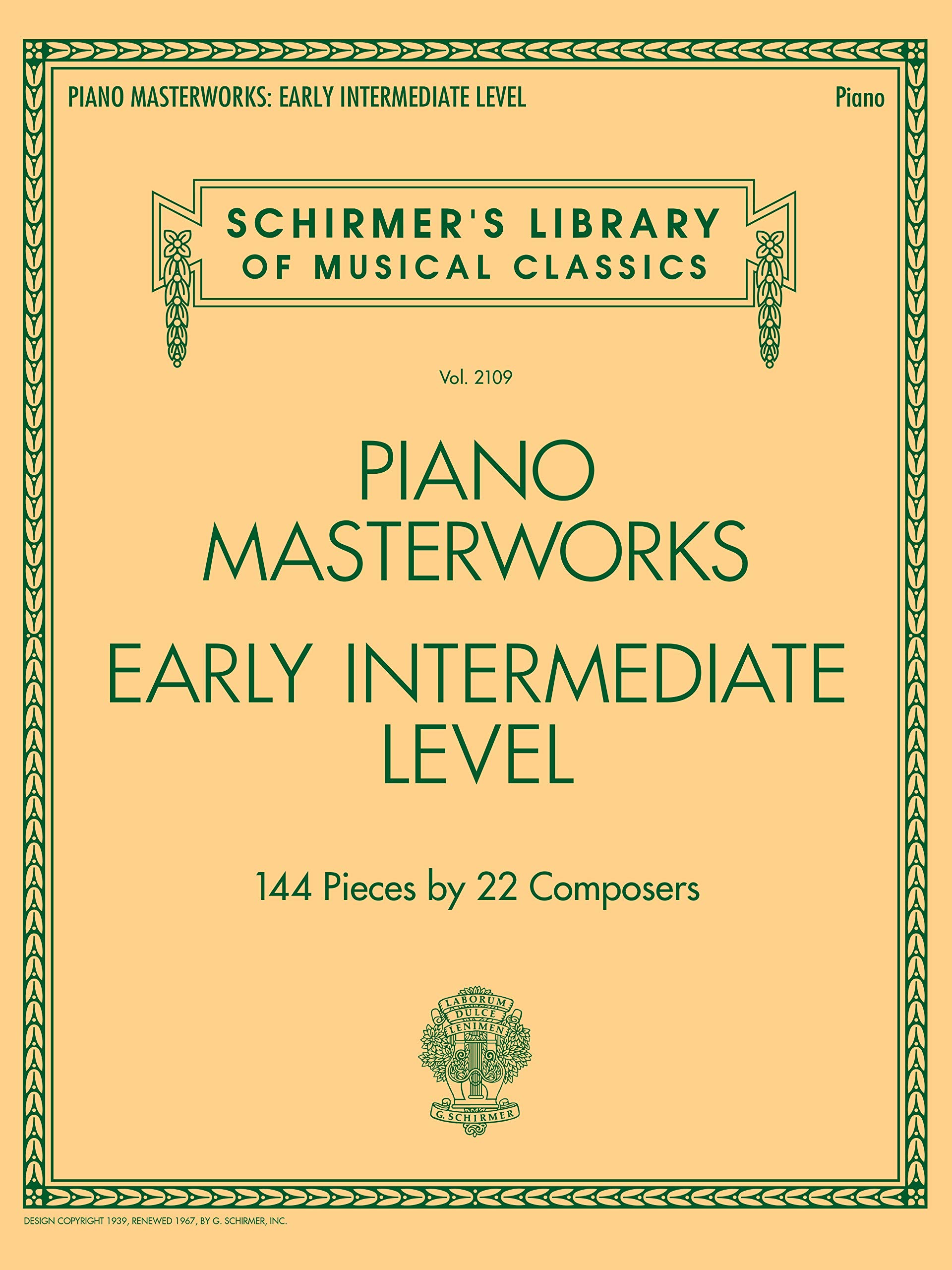 Piano Masterworks Schirmer Volume 2109 partitions pour jouer à la maison