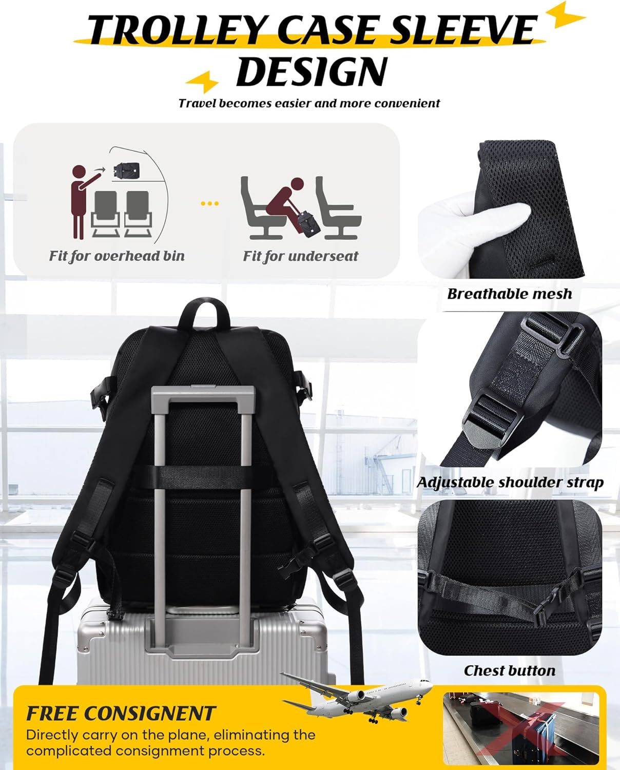 SEAFEW Vacuum Backpack Travel with Separate Seal Compression Bag & Pump, Waterproof Carry on Suitcase Luggage Flight Approved for Men Women, Laptop Daypack for Work Trip Gym, Black